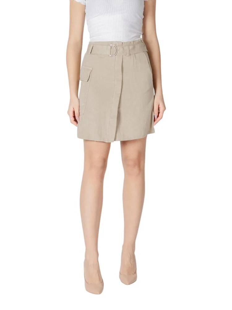 Beige Cotton Mini Skirt