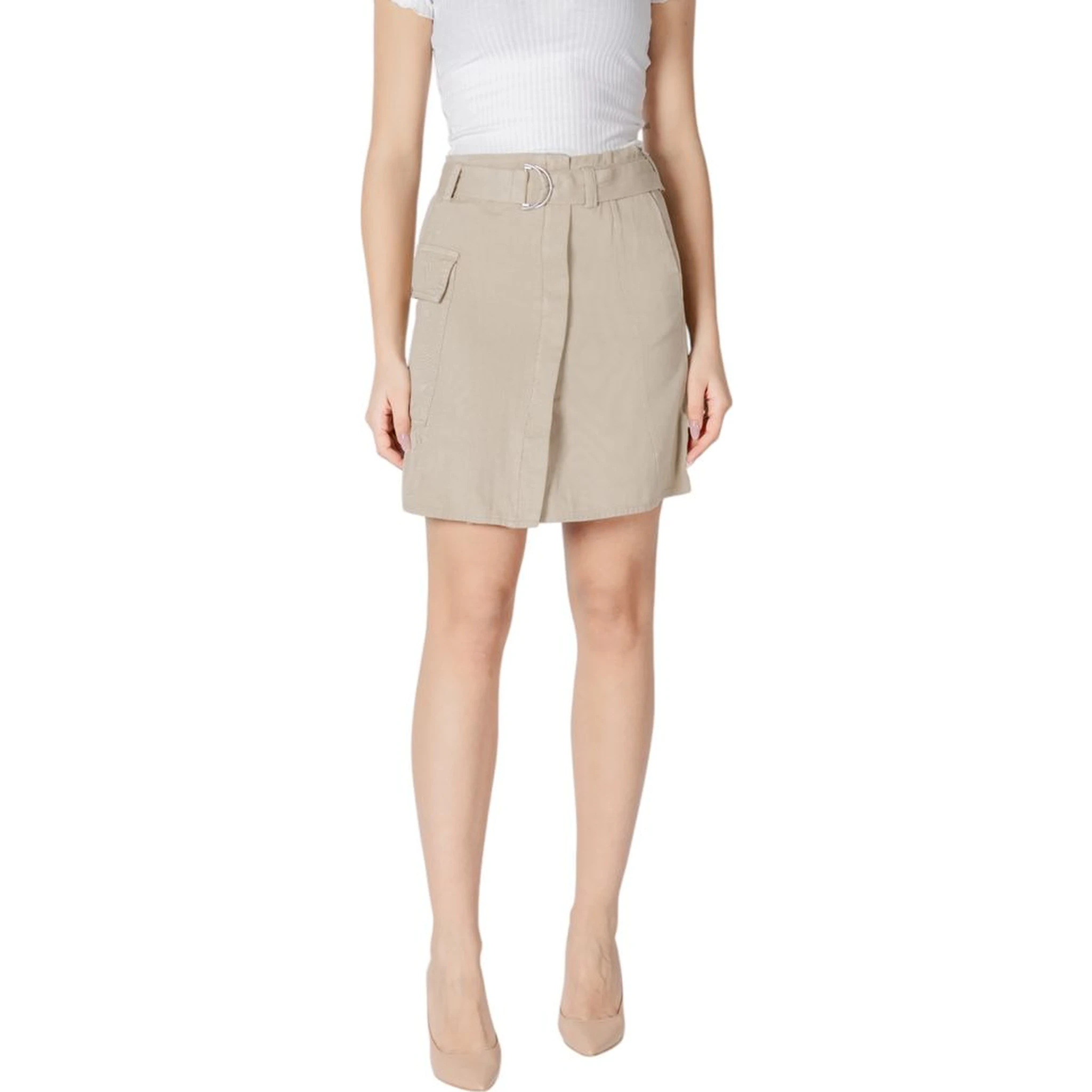 Beige Cotton Mini Skirt