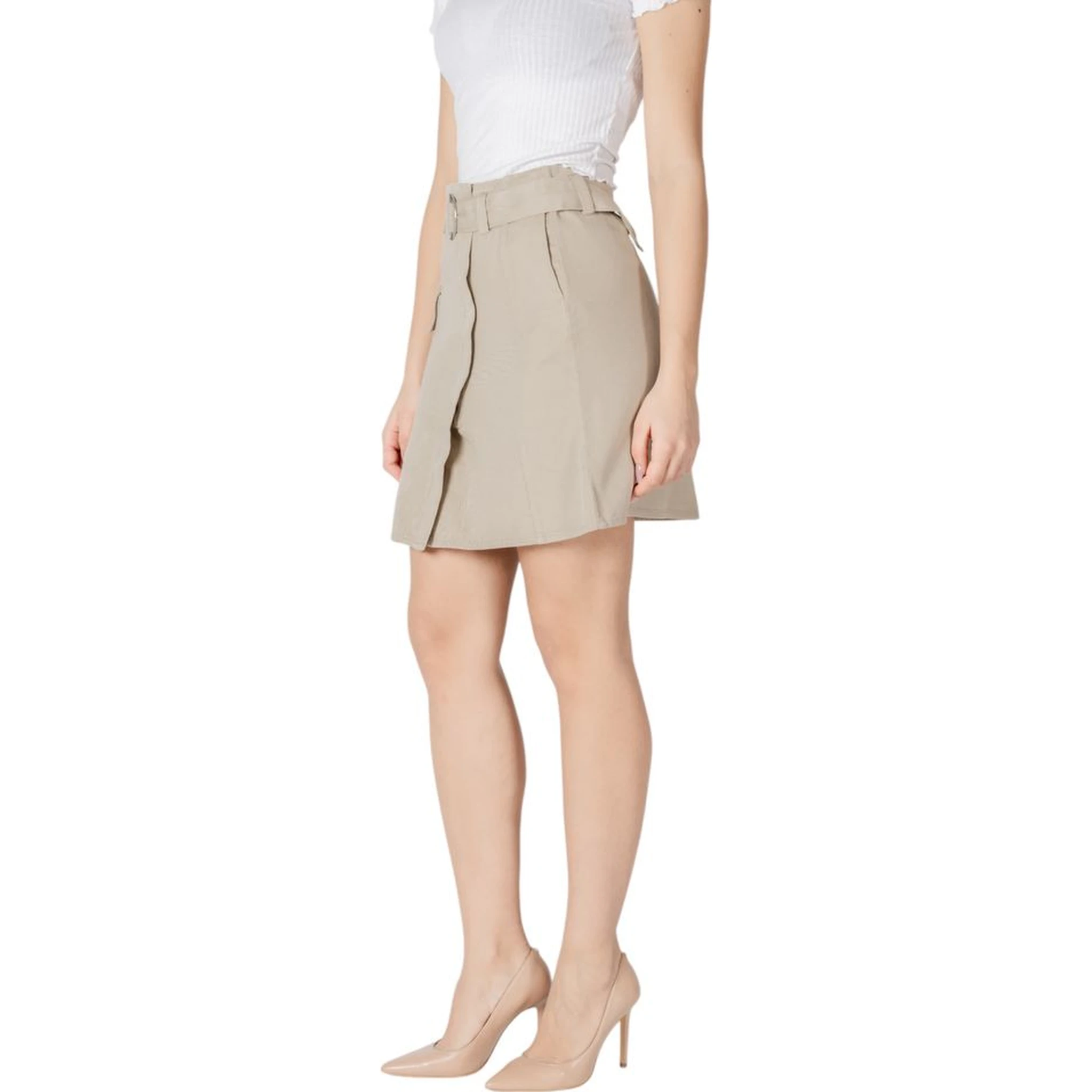 Beige Cotton Mini Skirt