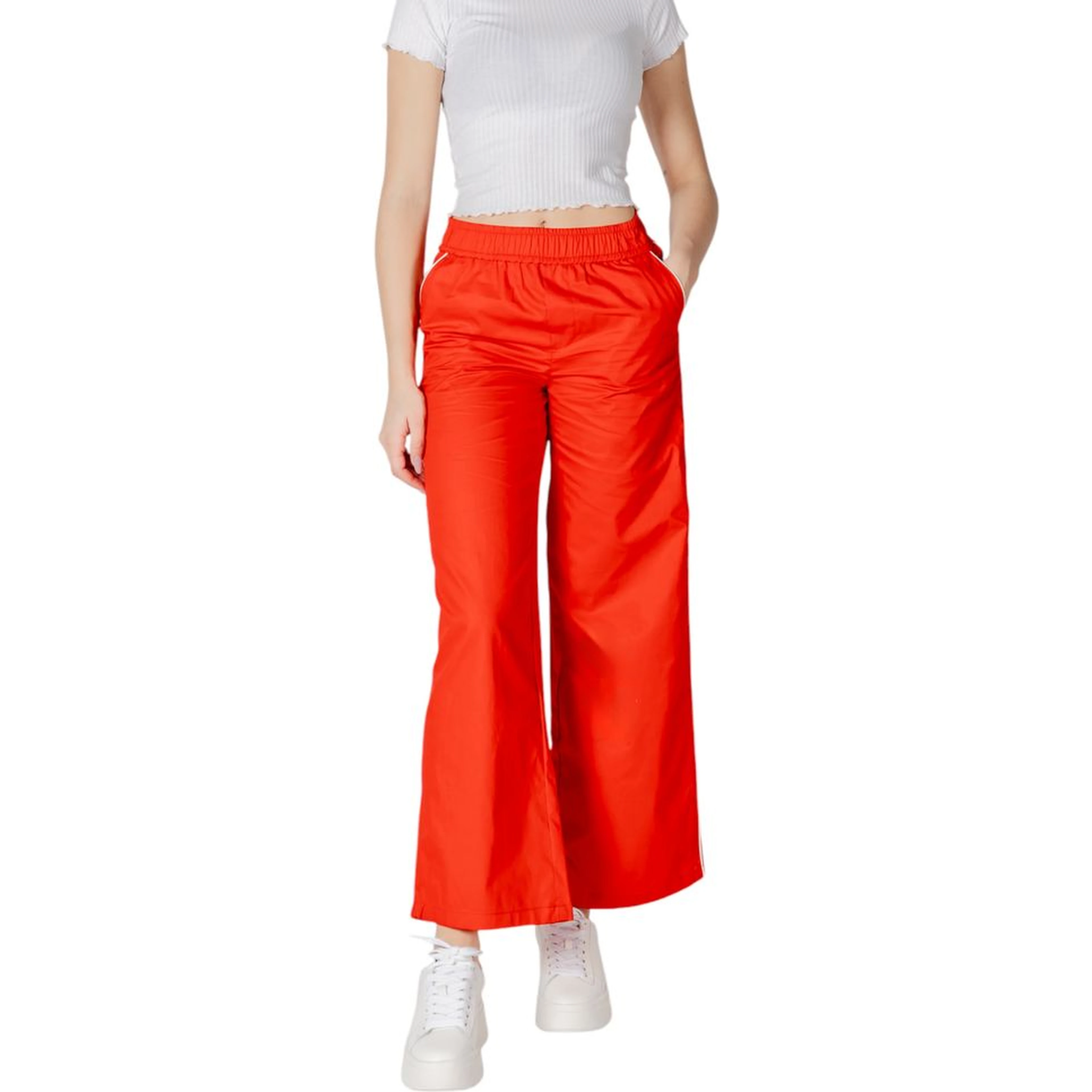 Red Cotton Casual Pants