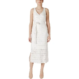 Beige Recycled Polyester Midi Dress