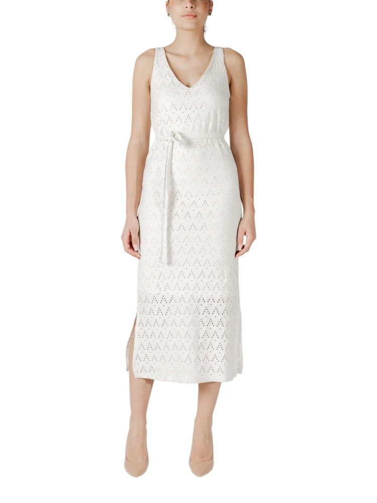 Beige Recycled Polyester Midi Dress