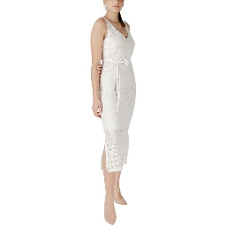 Beige Recycled Polyester Midi Dress