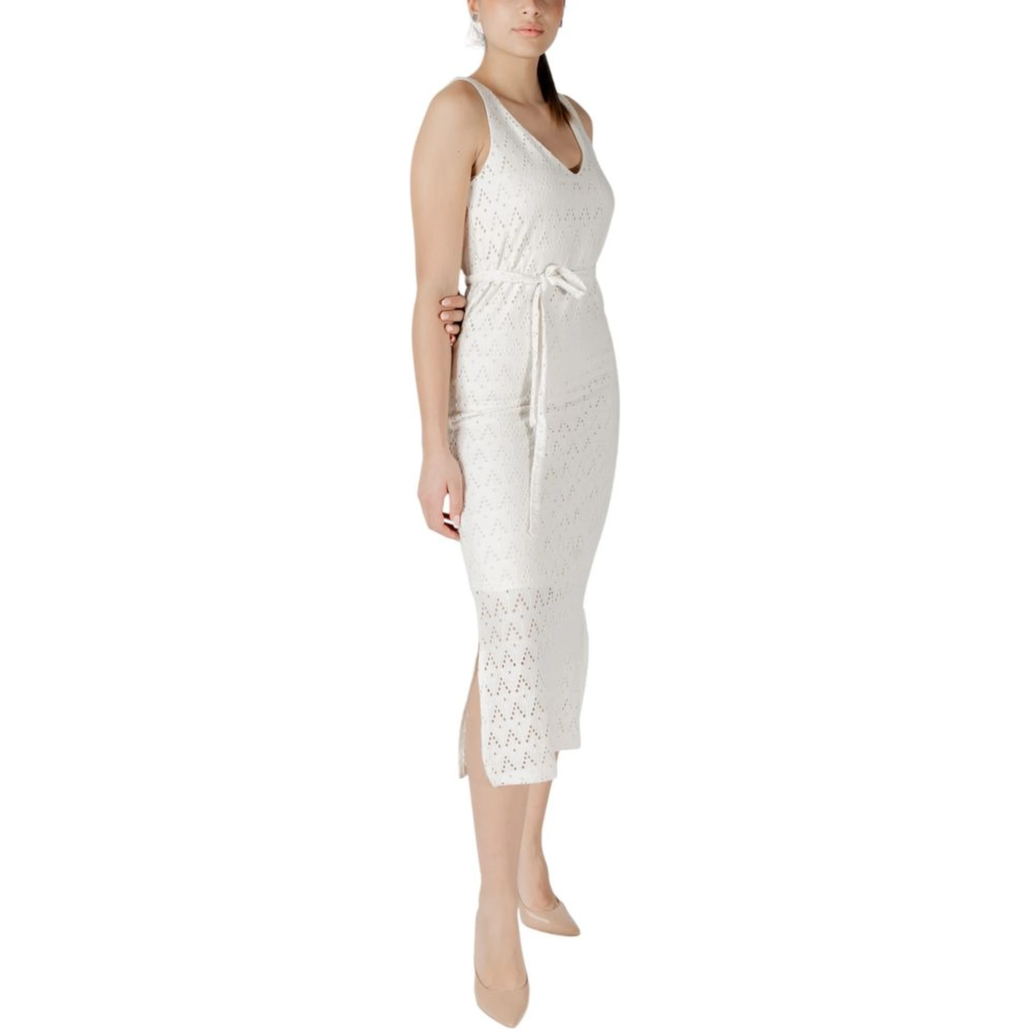 Beige Recycled Polyester Midi Dress