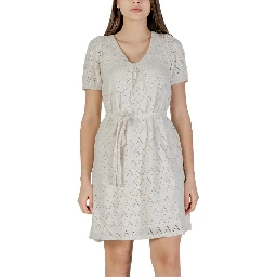 Beige Recycled Polyester Short Dress