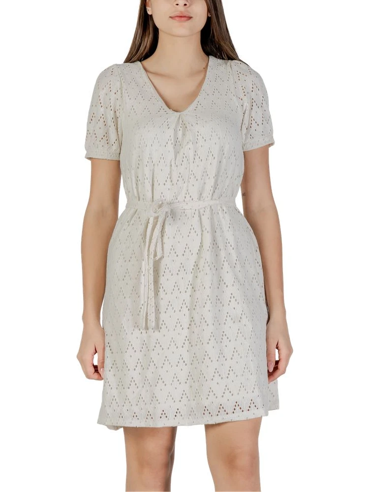 Beige Recycled Polyester Short Dress