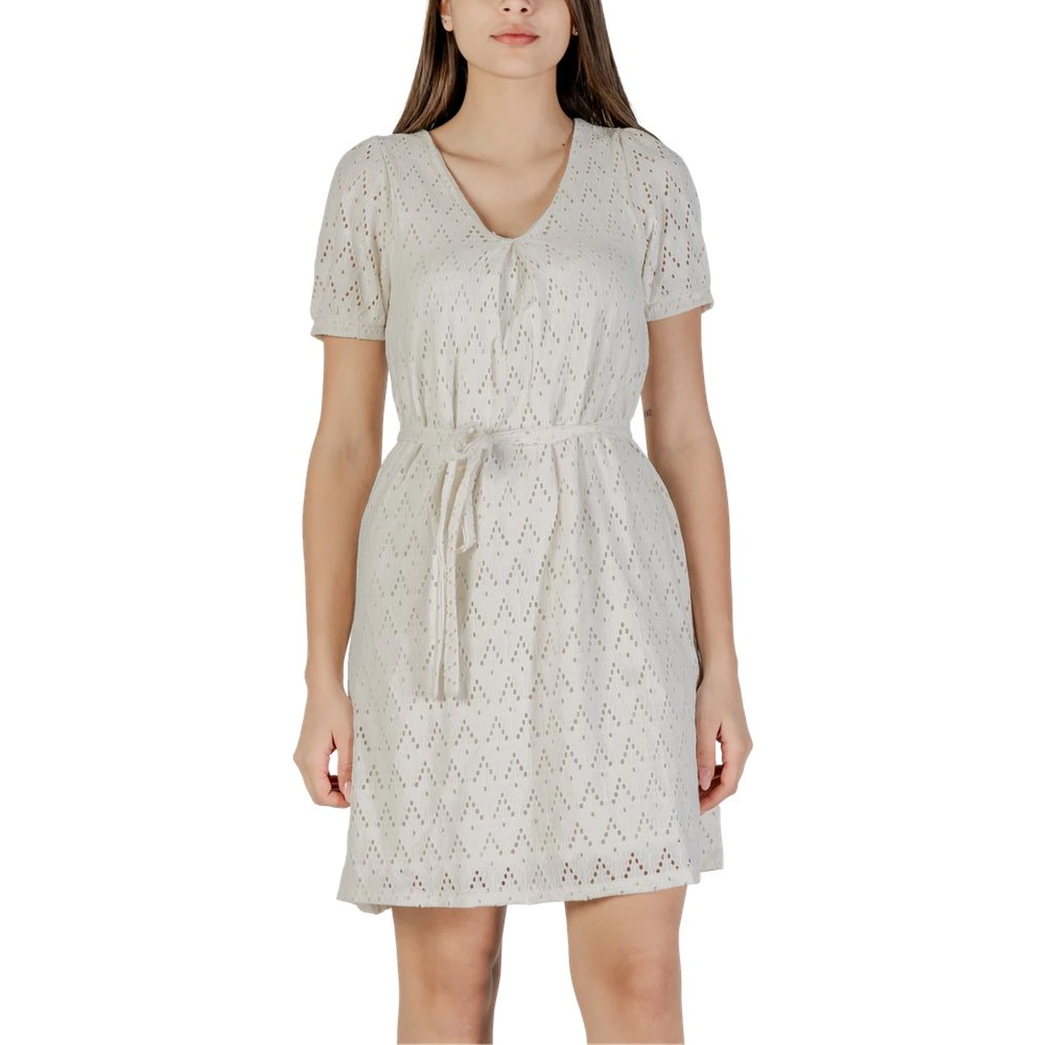 Beige Recycled Polyester Short Dress