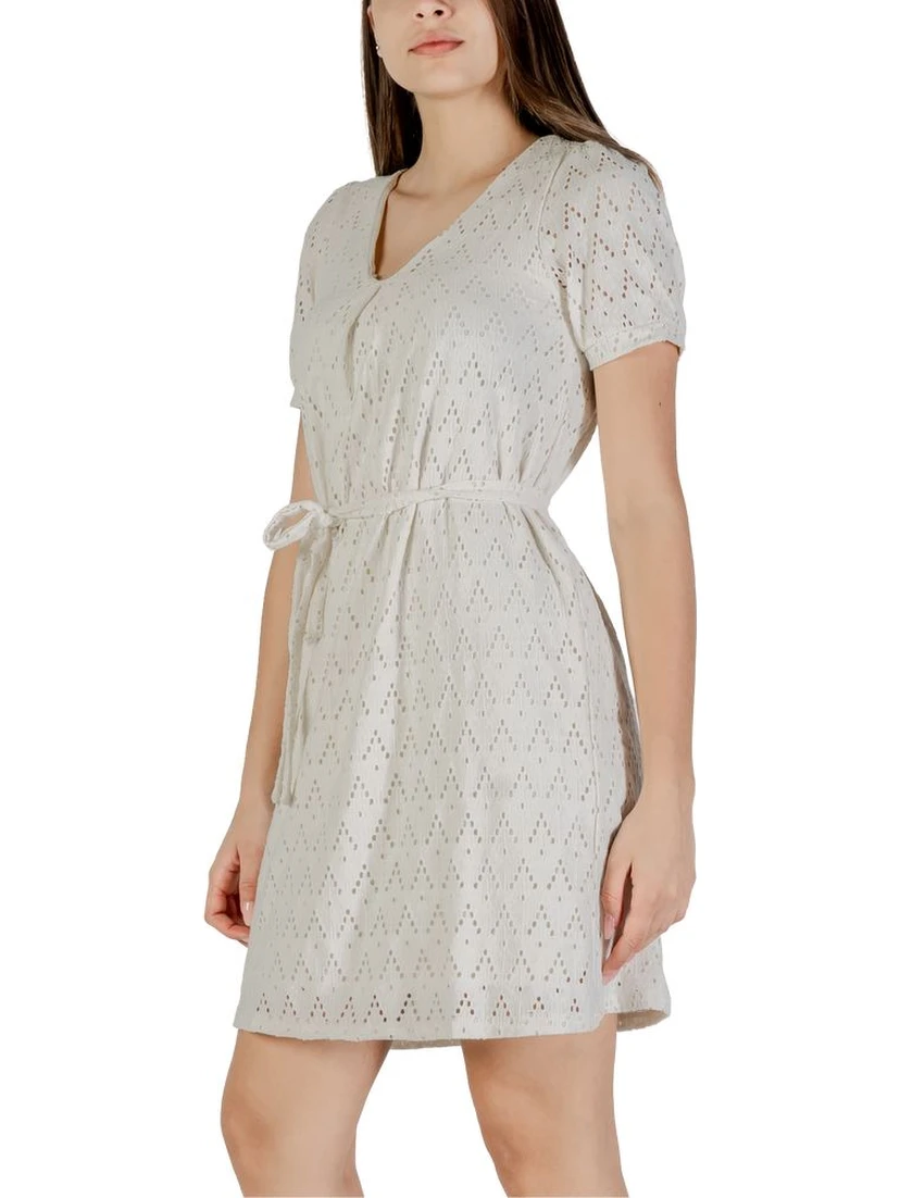 Beige Recycled Polyester Short Dress