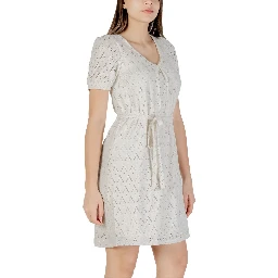 Beige Recycled Polyester Short Dress