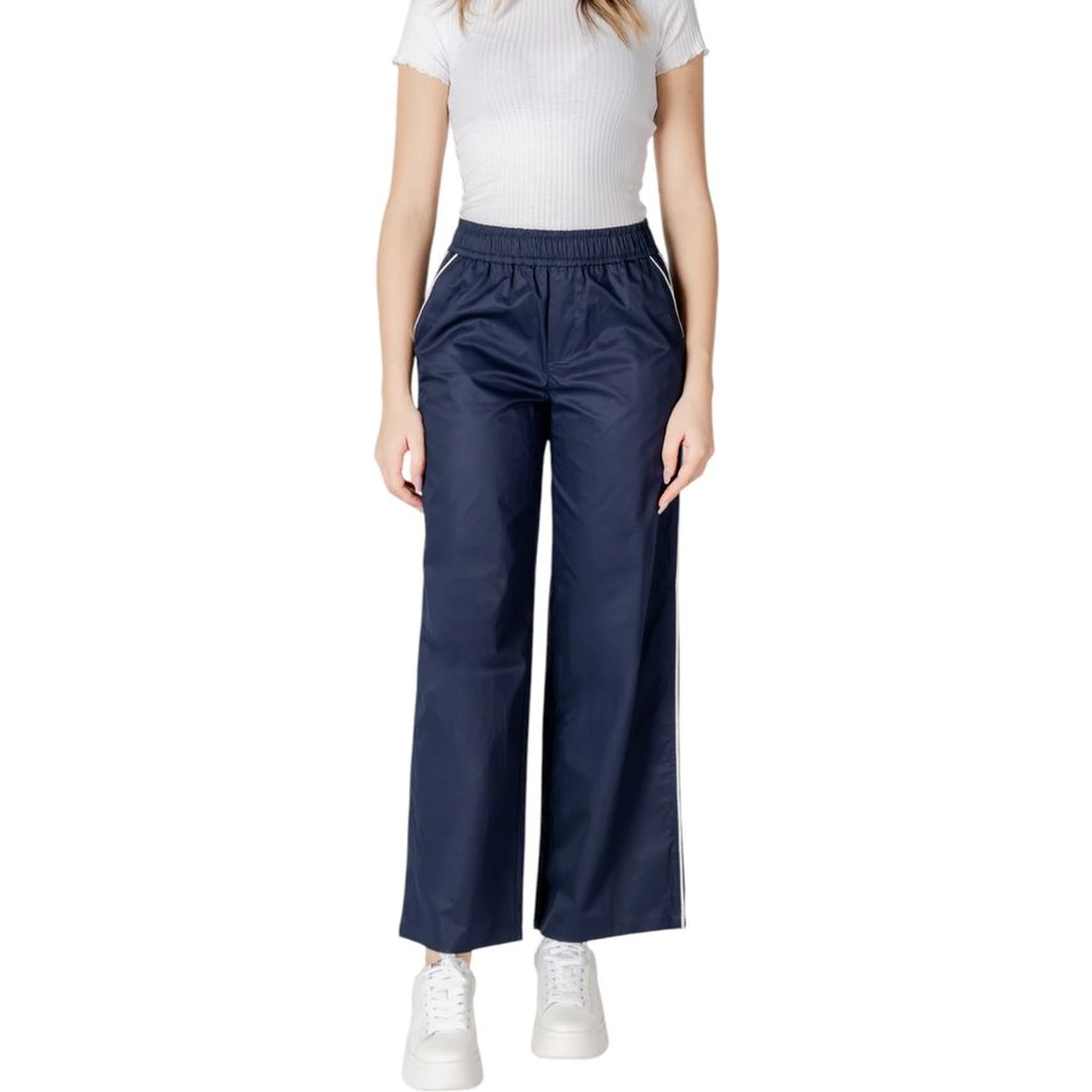 Blue Cotton Casual Pants