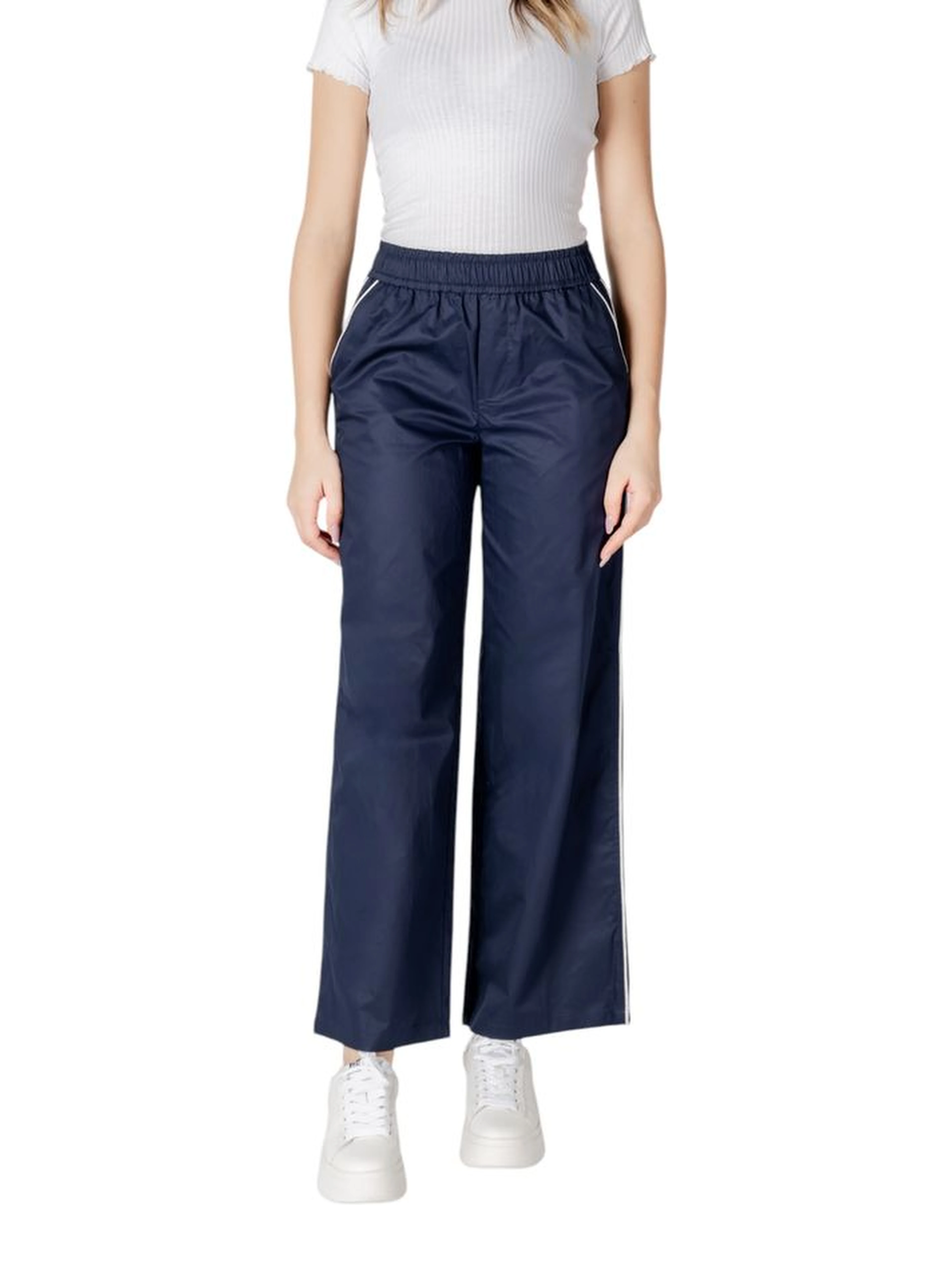 Blue Cotton Casual Pants