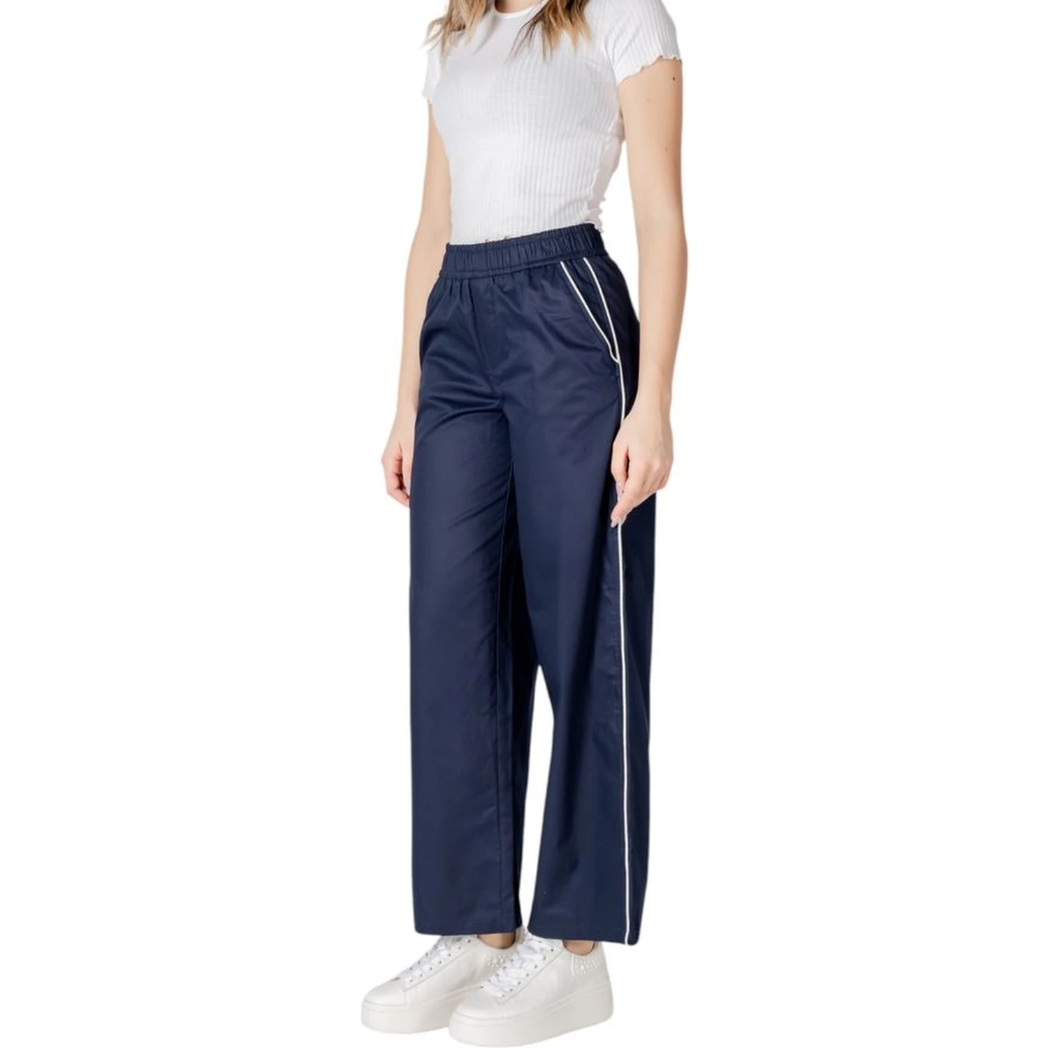 Blue Cotton Casual Pants
