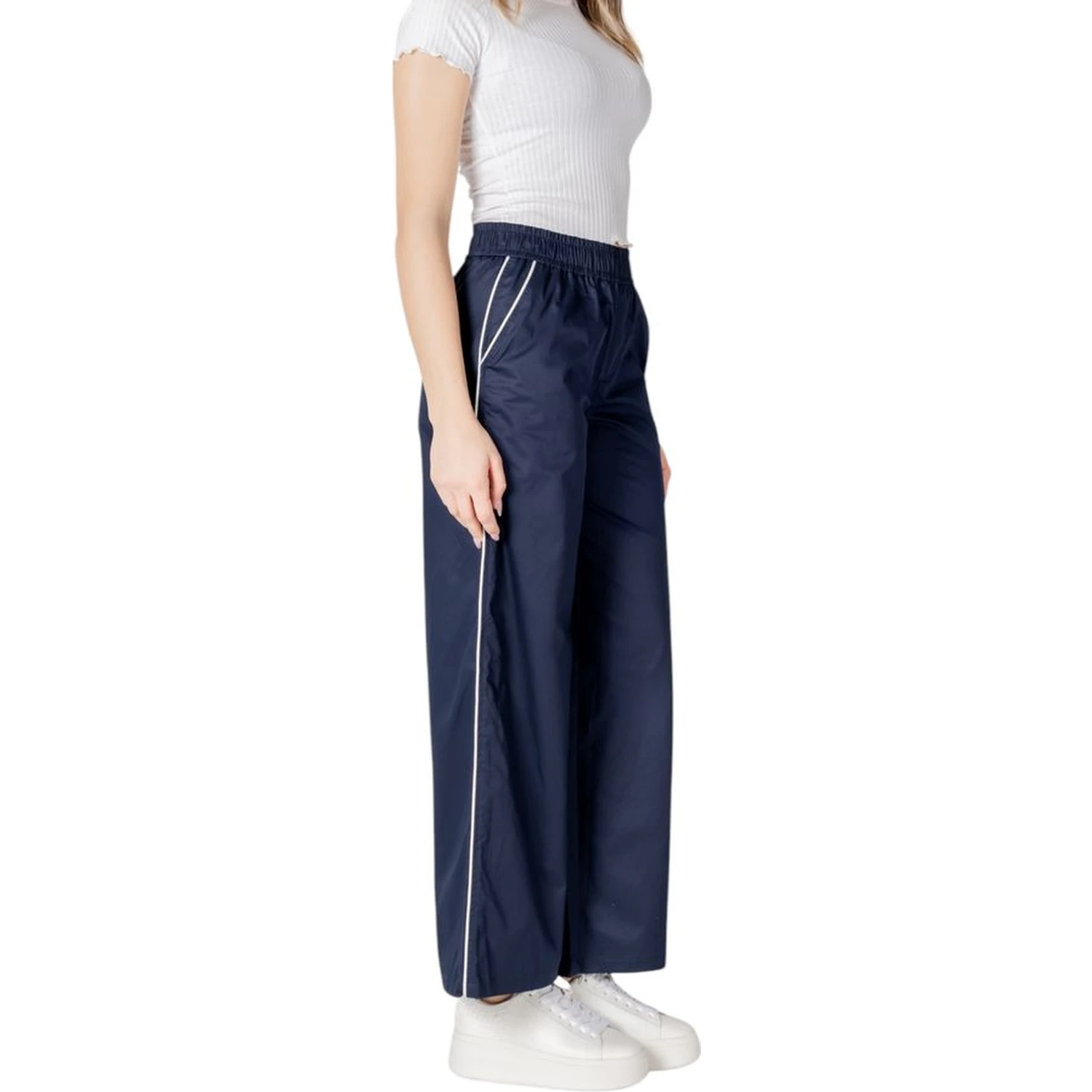 Blue Cotton Casual Pants