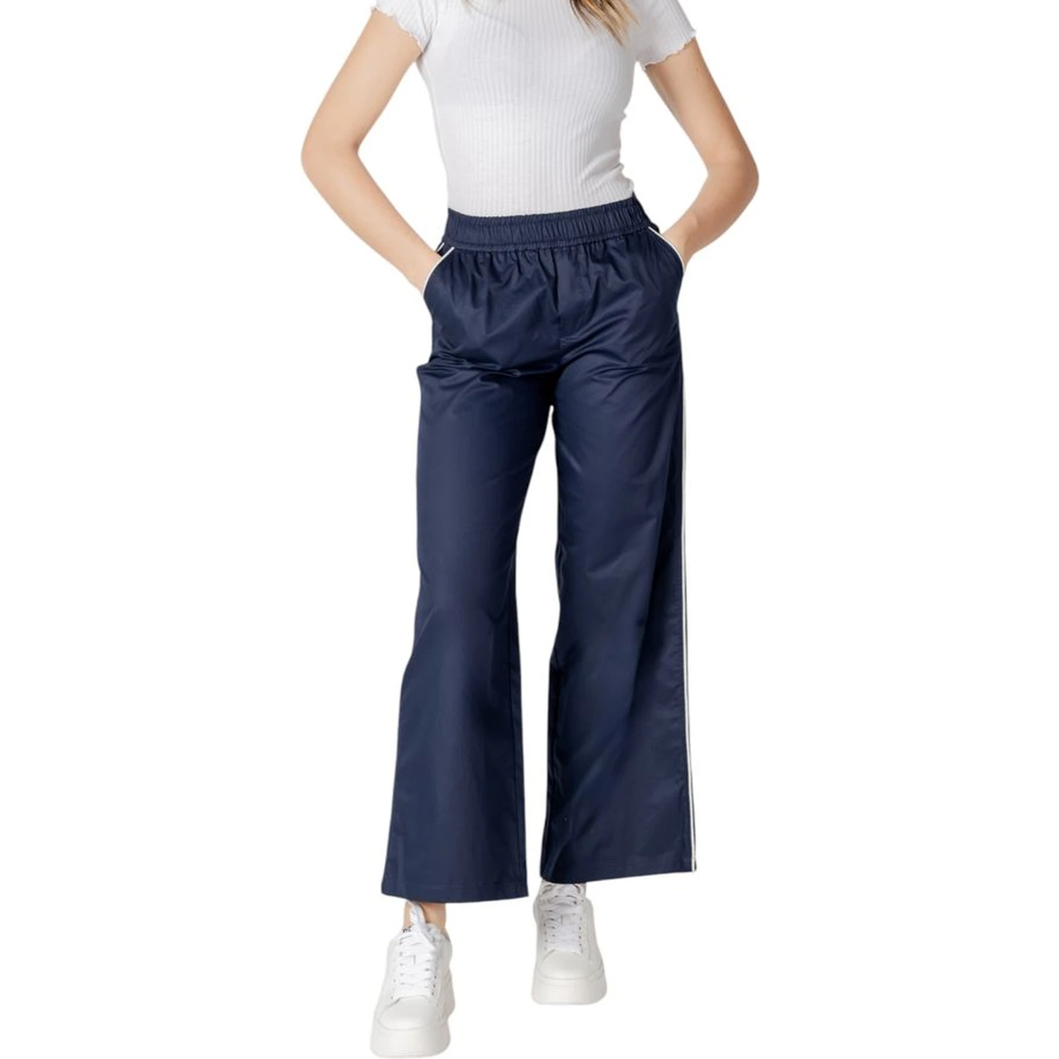 Blue Cotton Casual Pants