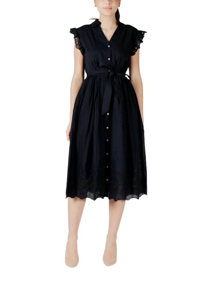 Black Cotton Midi Dress