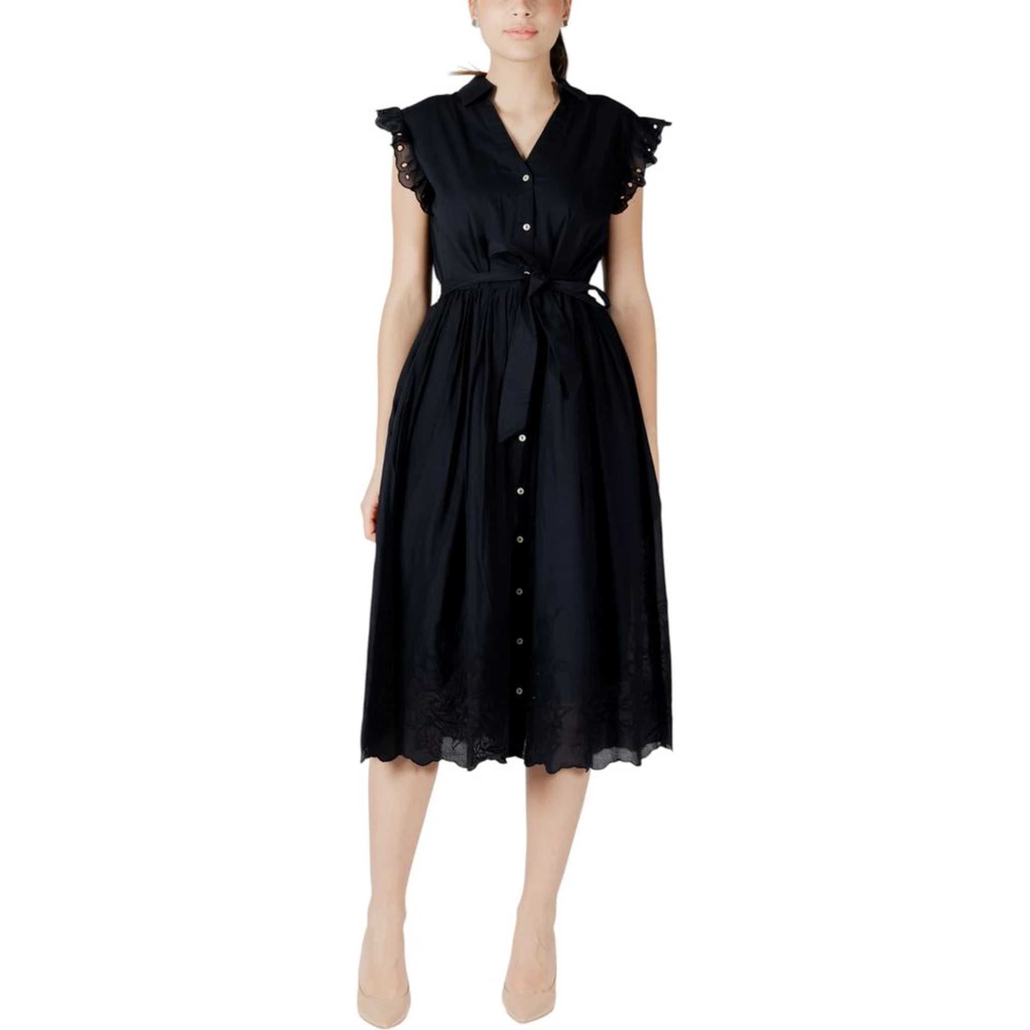 Black Cotton Midi Dress