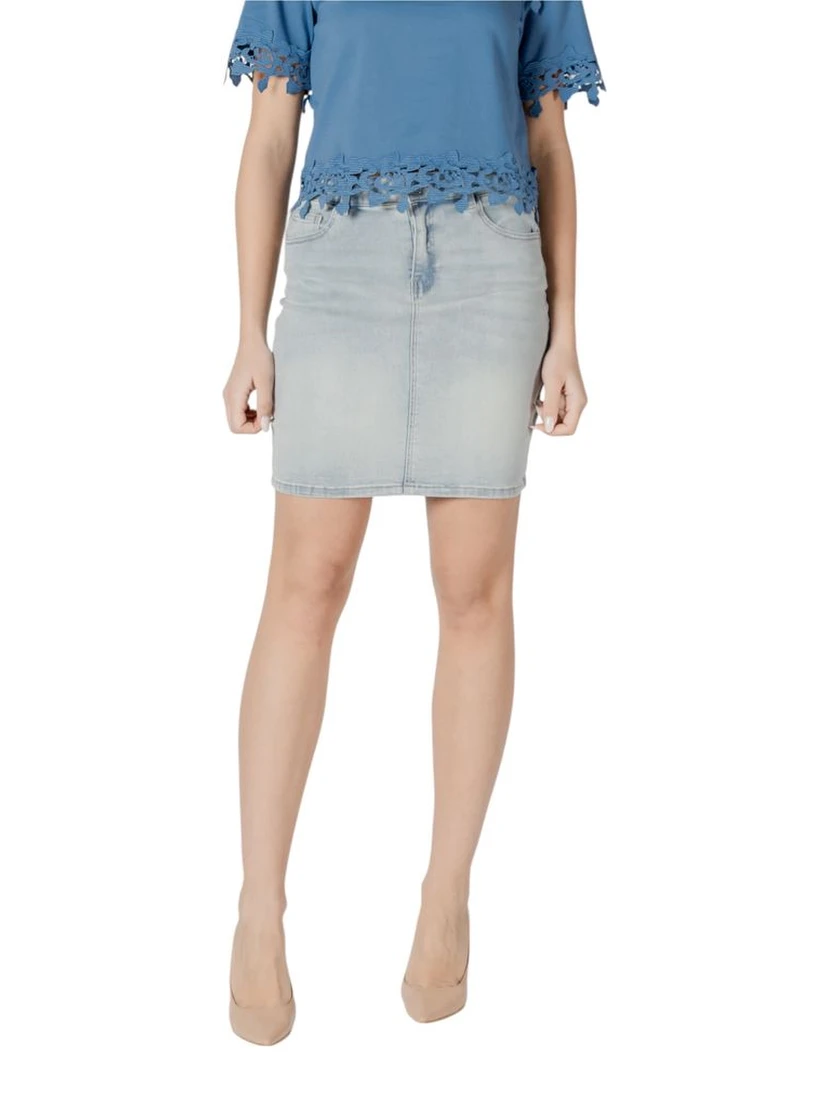 Blue Cotton Mini Skirt