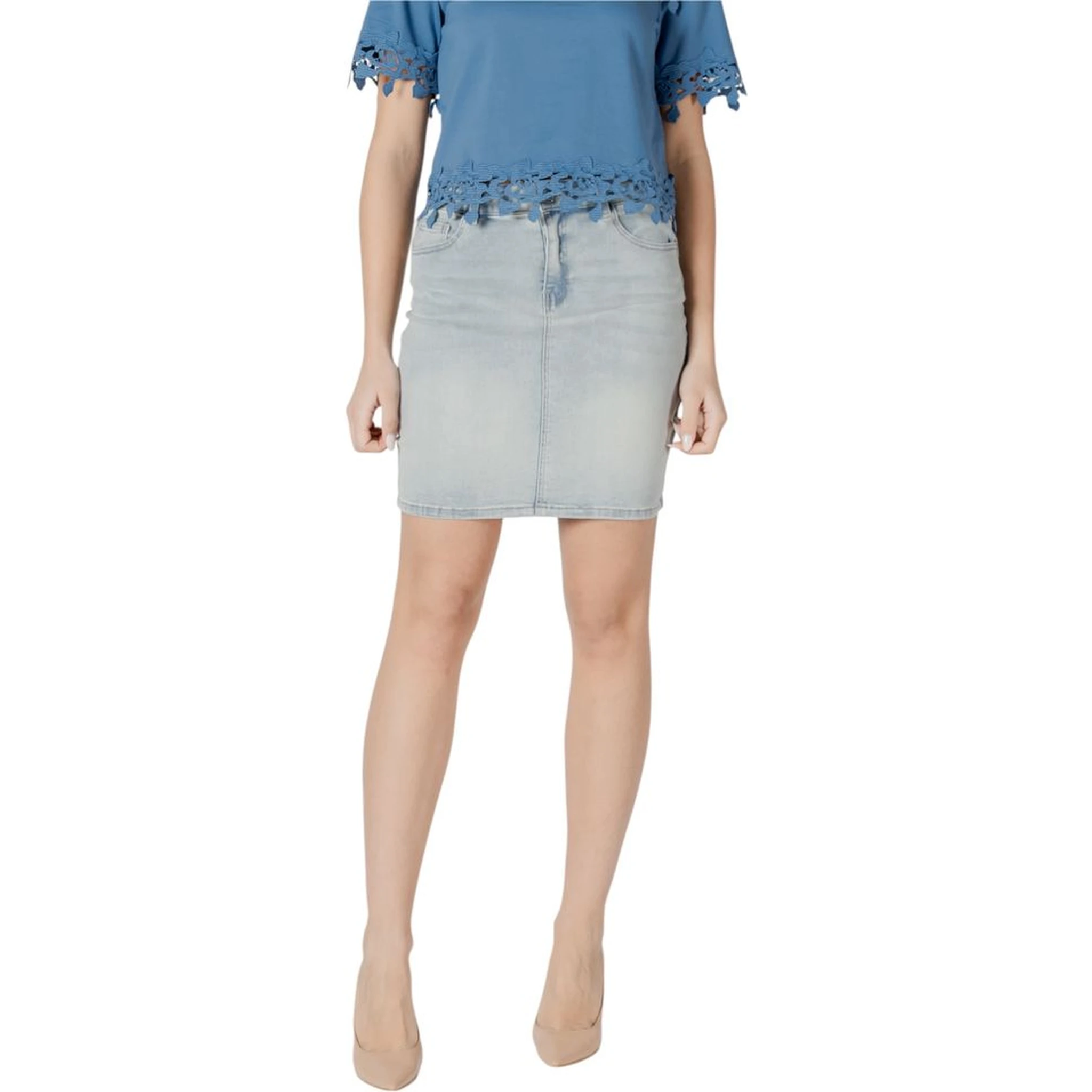 Blue Cotton Mini Skirt