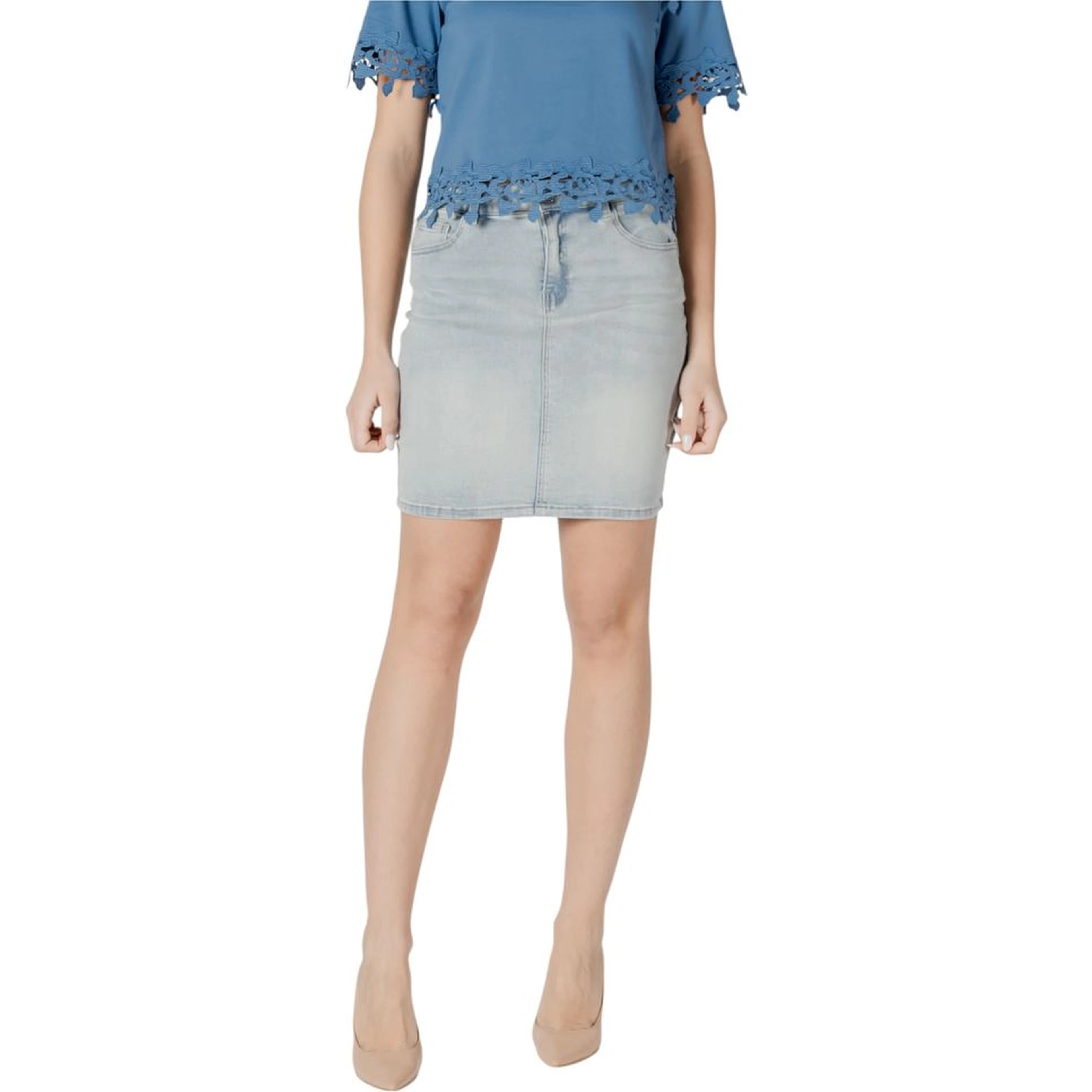 Blue Cotton Mini Skirt
