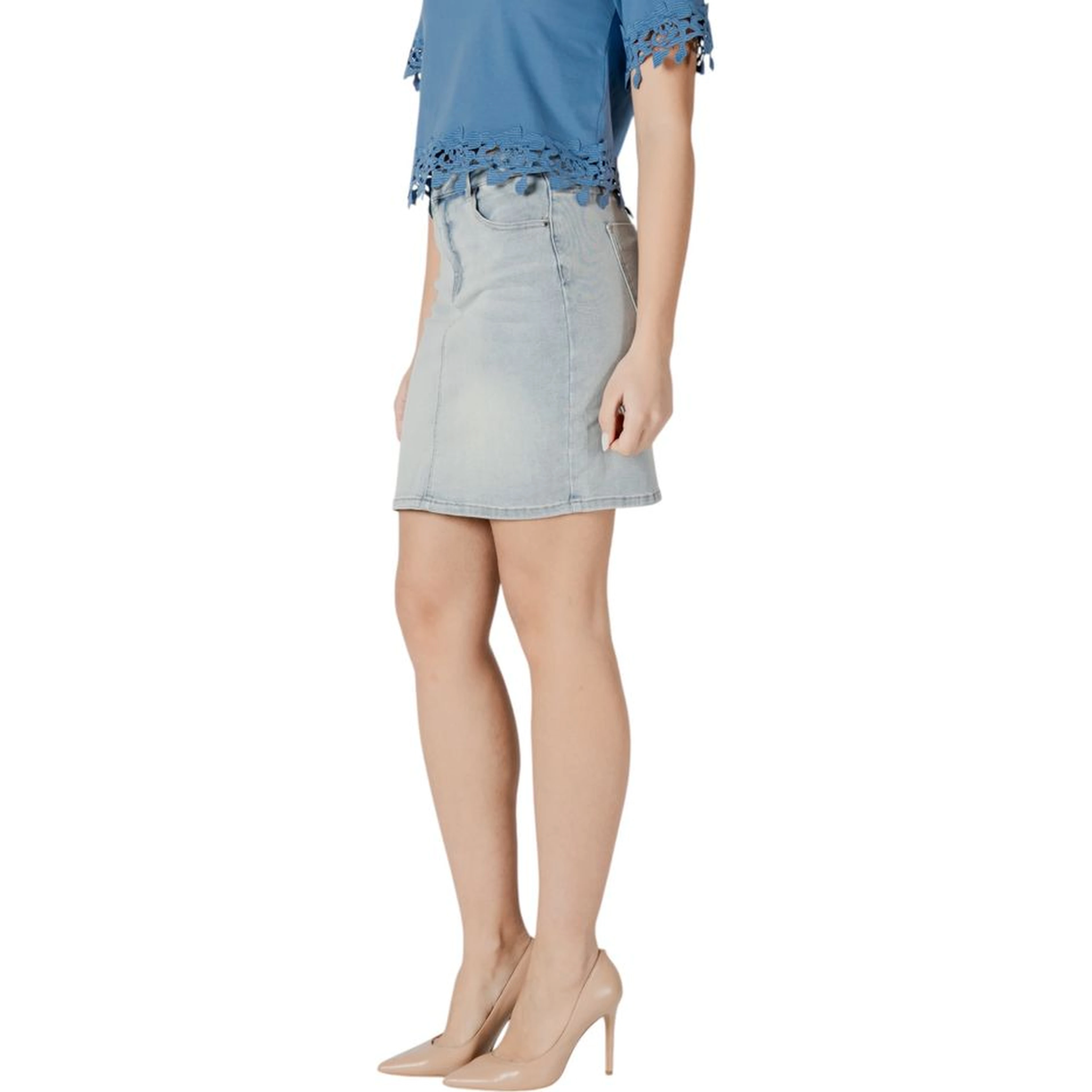 Blue Cotton Mini Skirt