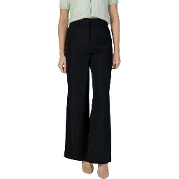 Black Polyester Casual Pants