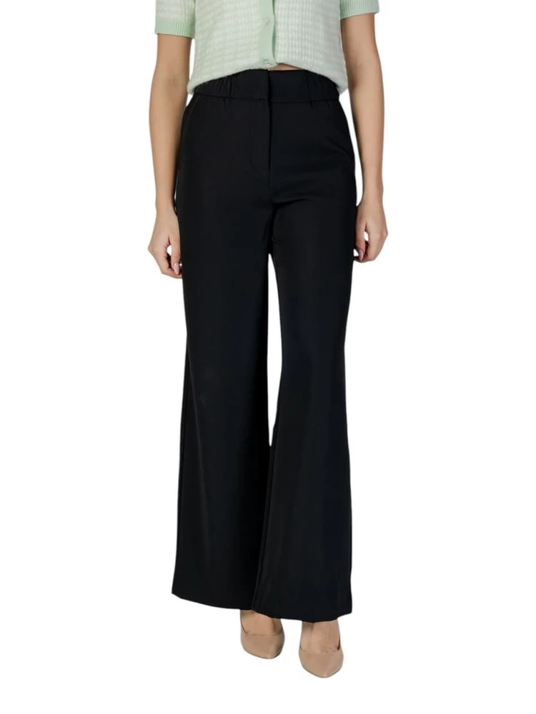 Black Polyester Casual Pants