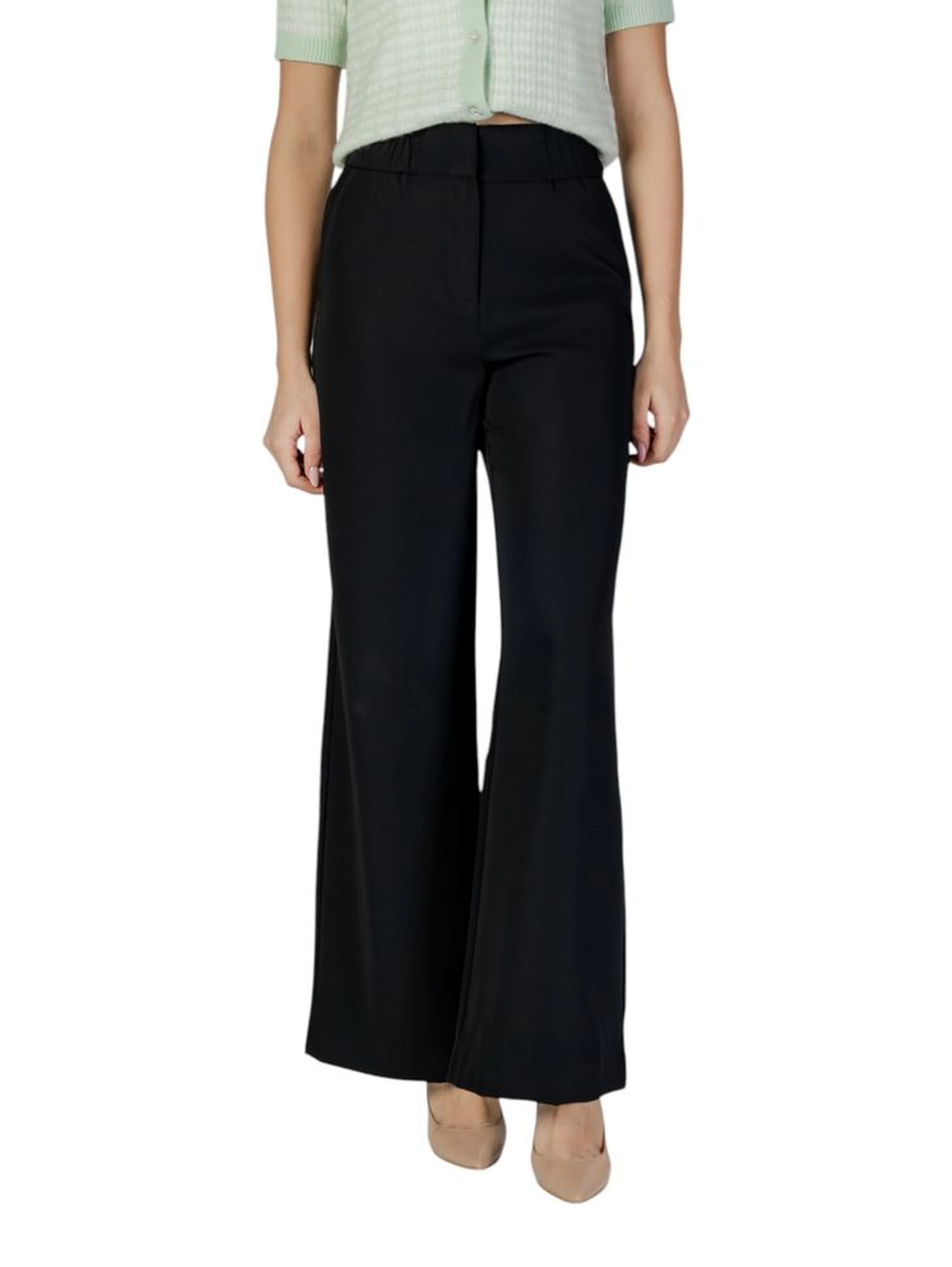Black Polyester Casual Pants