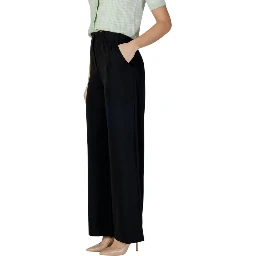 Black Polyester Casual Pants