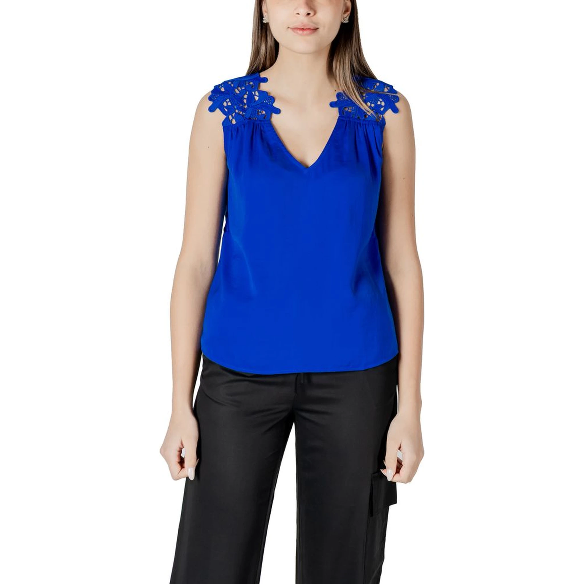 Blue Polyester Tank Tops