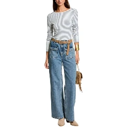 تي شيرت أبيض بأكمام طويلة من الفسكوز