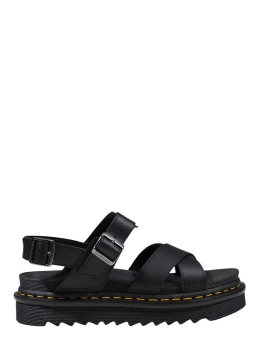 Black Leather Flat Sandals