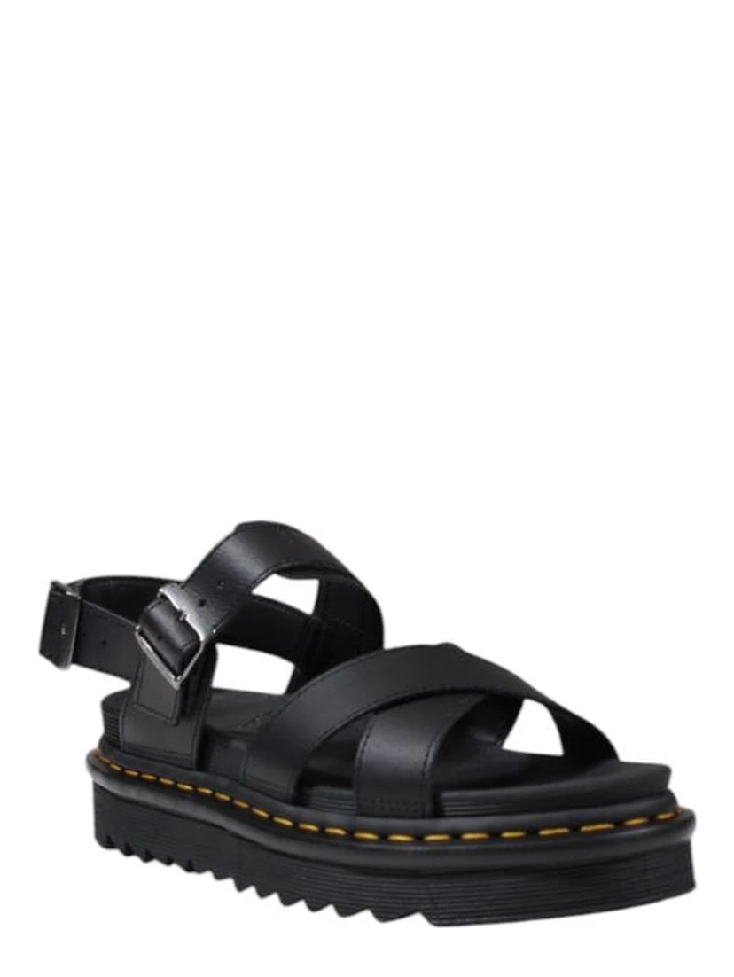 Black Leather Flat Sandals
