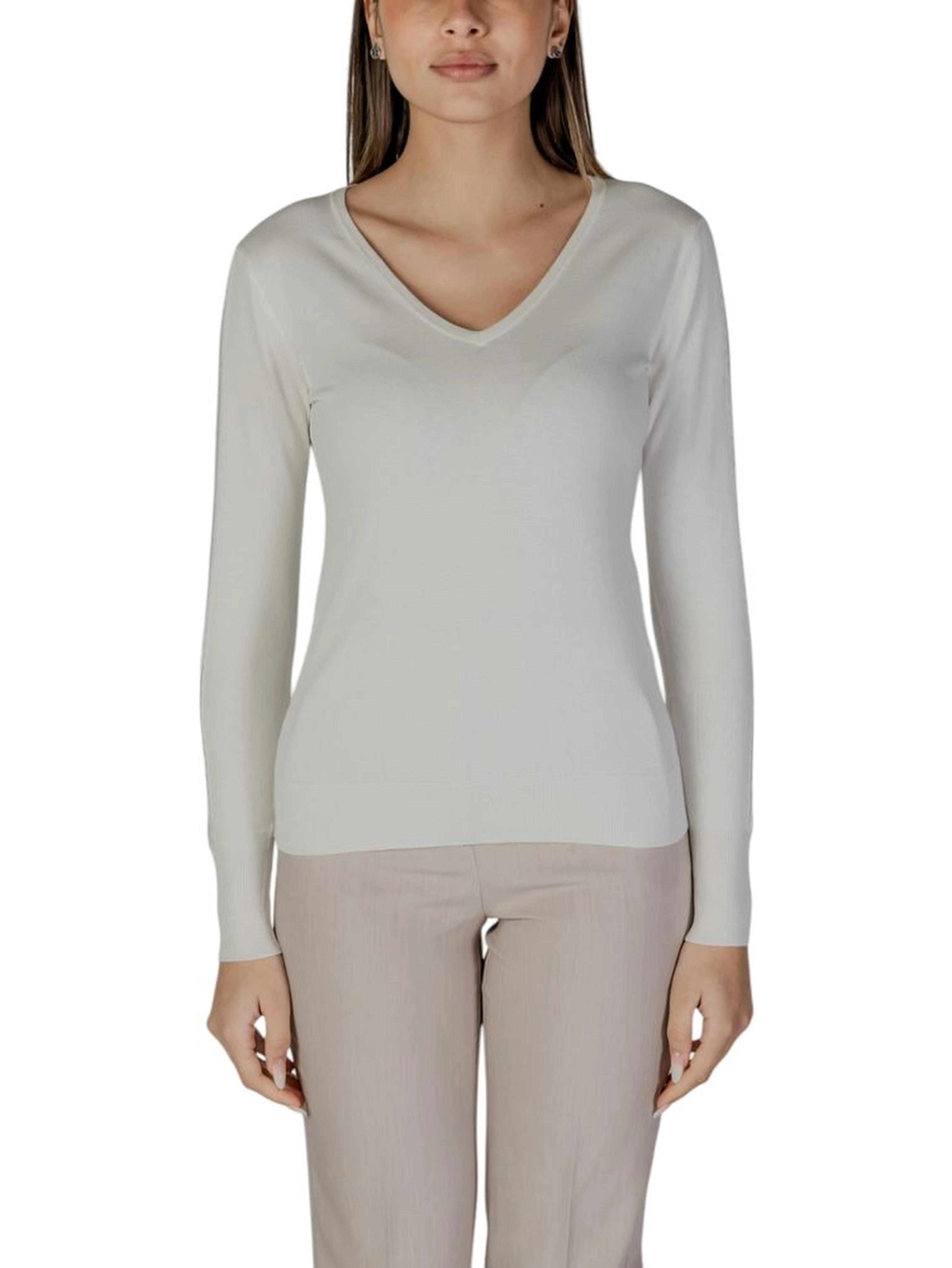 Cream Viscose Long Sleeve T-Shirt