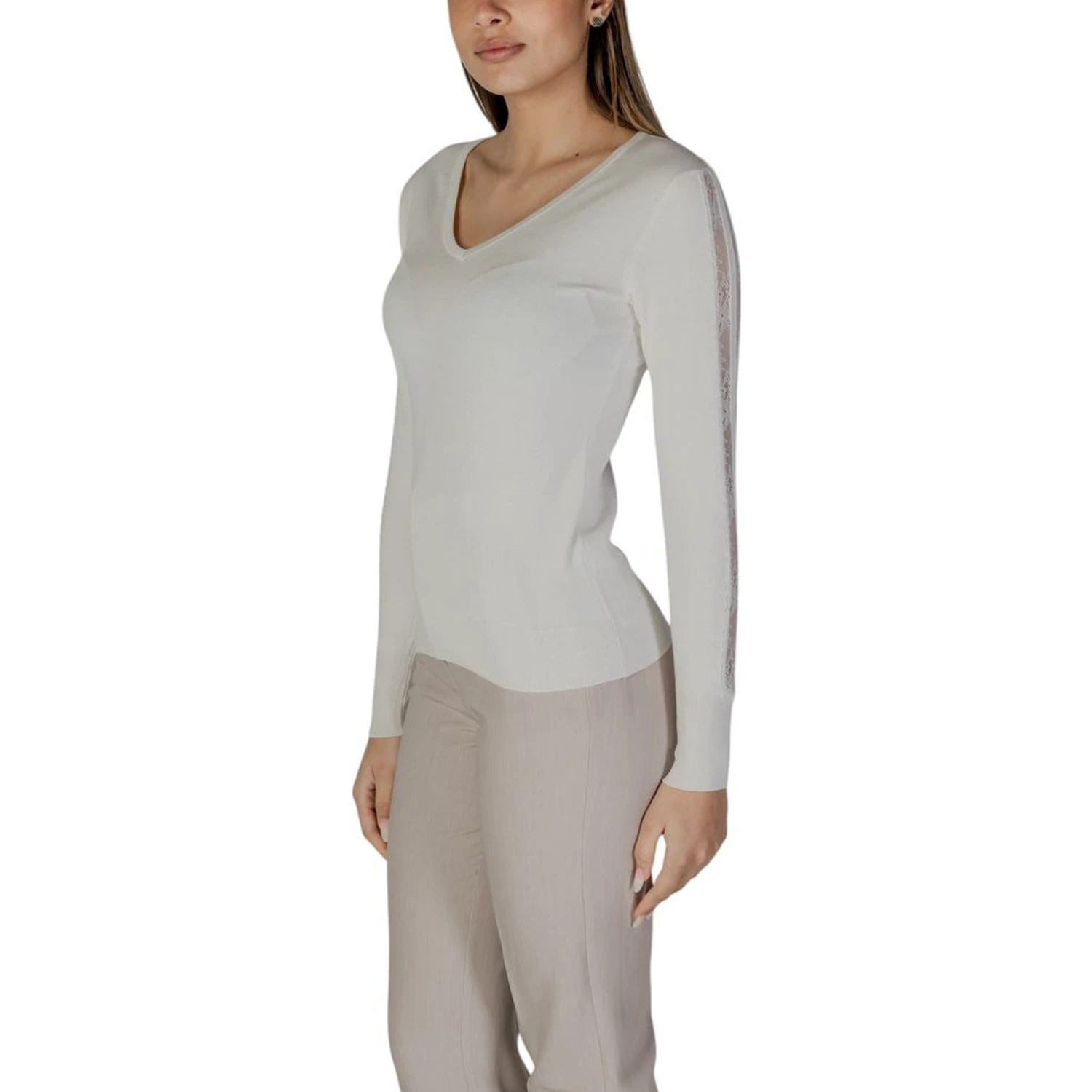 Cream Viscose Long Sleeve T-Shirt