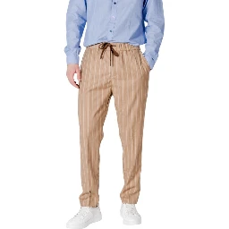 Beige Polyester Casual Pants