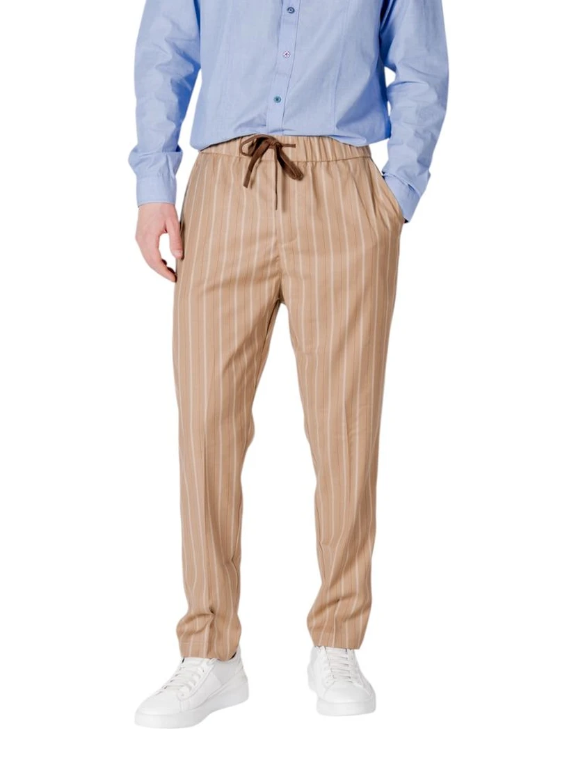 Beige Polyester Casual Pants