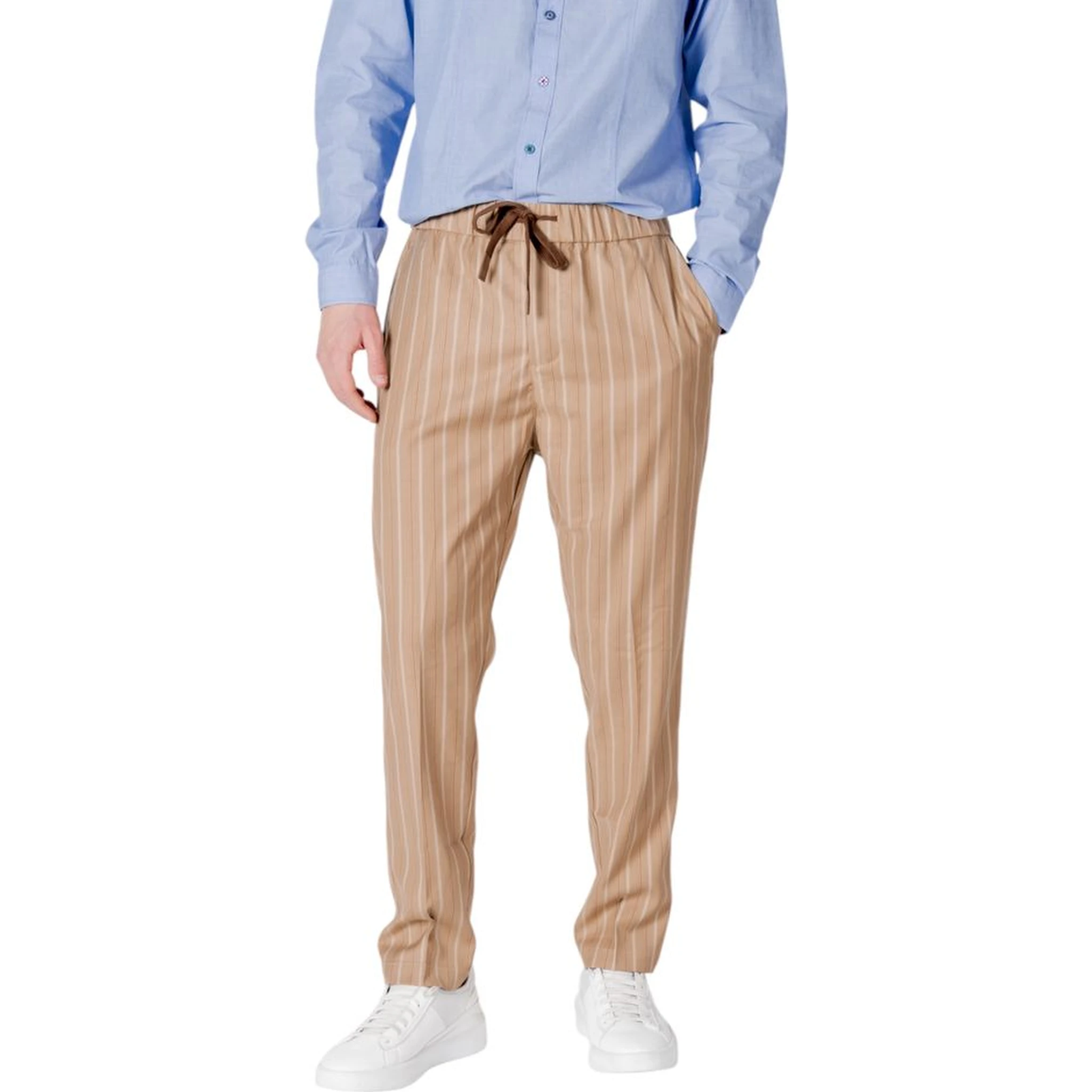 Beige Polyester Casual Pants