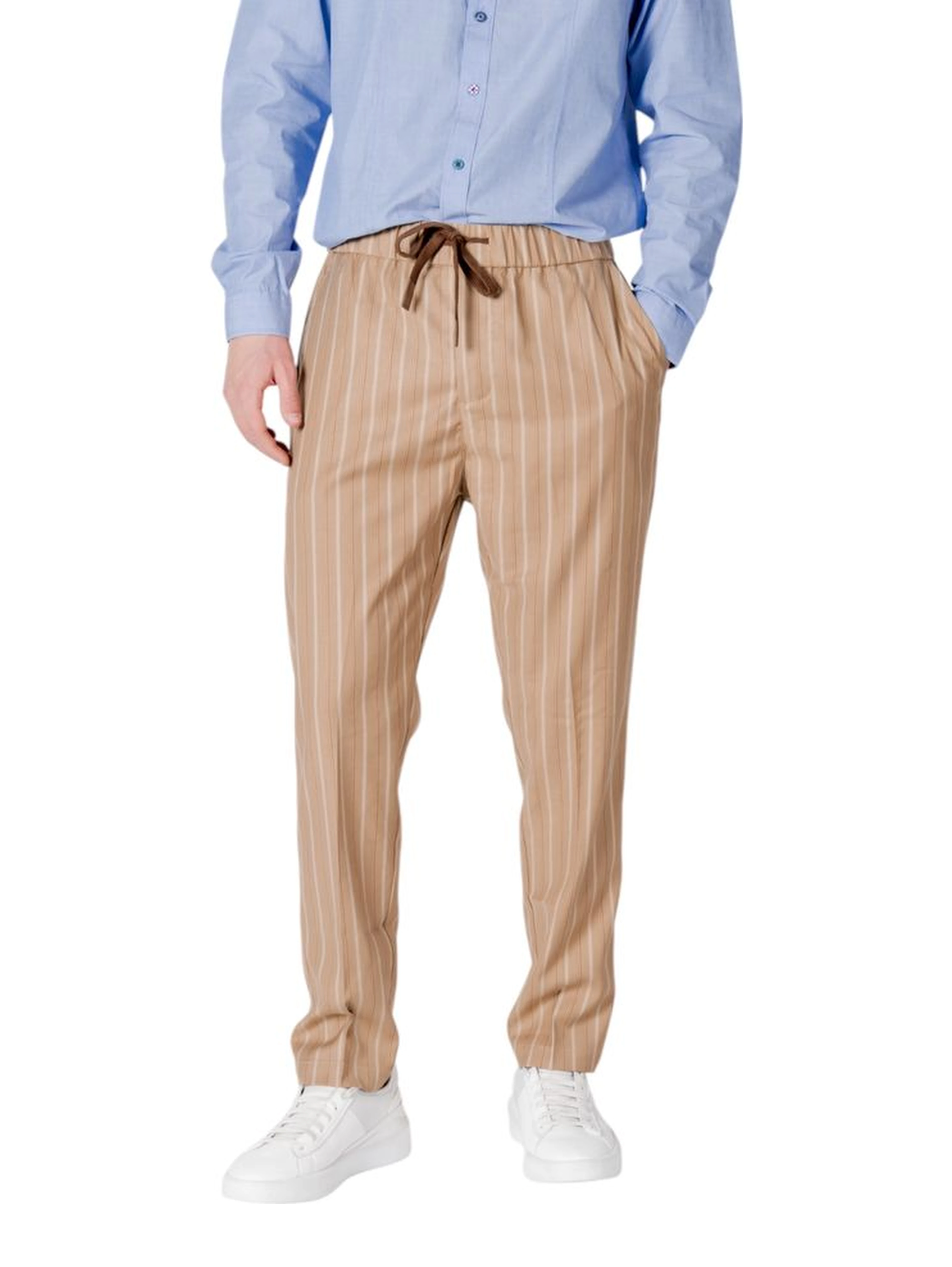 Beige Polyester Casual Pants