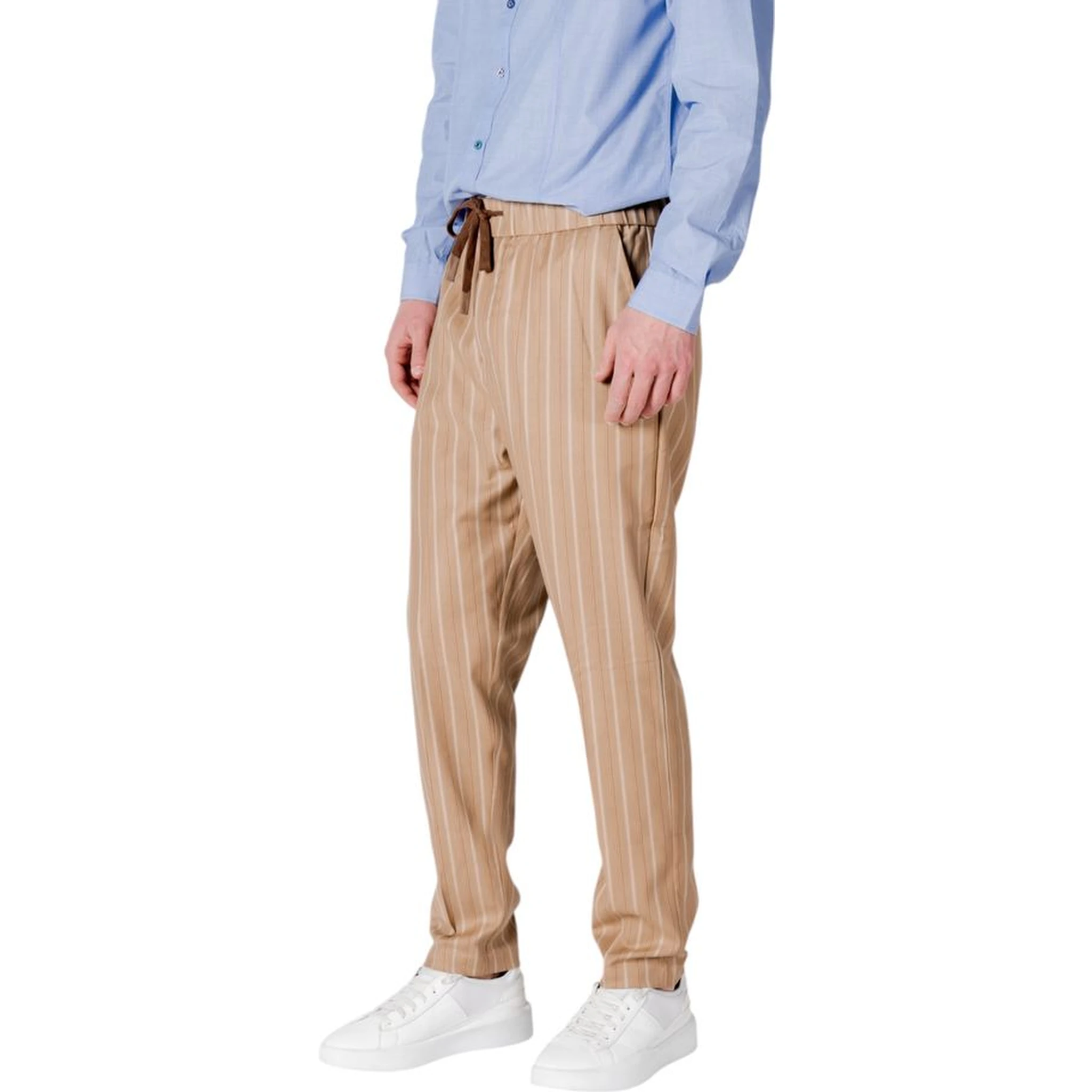 Beige Polyester Casual Pants