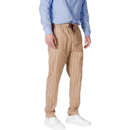 Beige Polyester Casual Pants