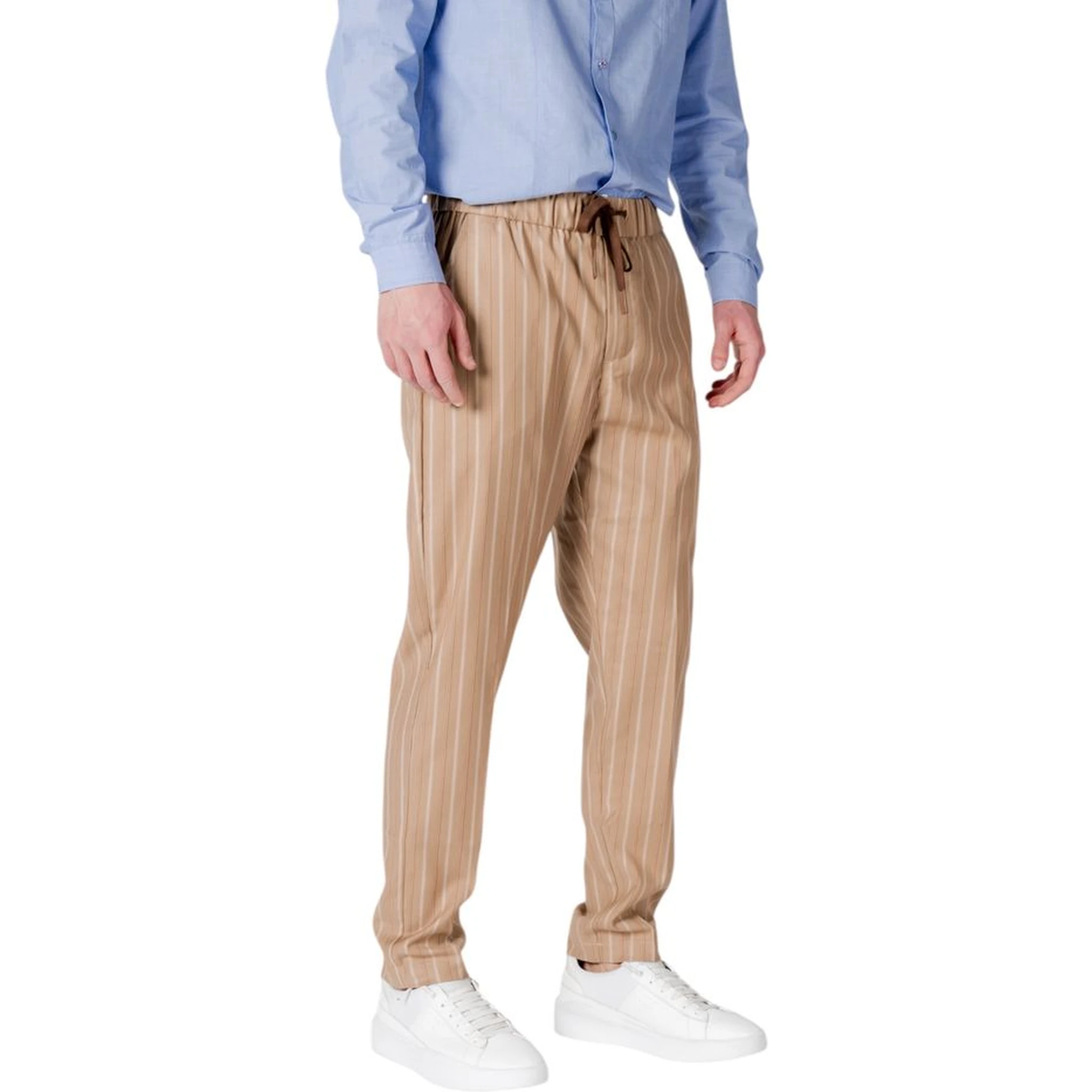 Beige Polyester Casual Pants