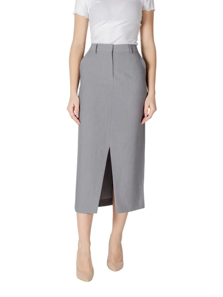 Gray Polyester Long Skirt