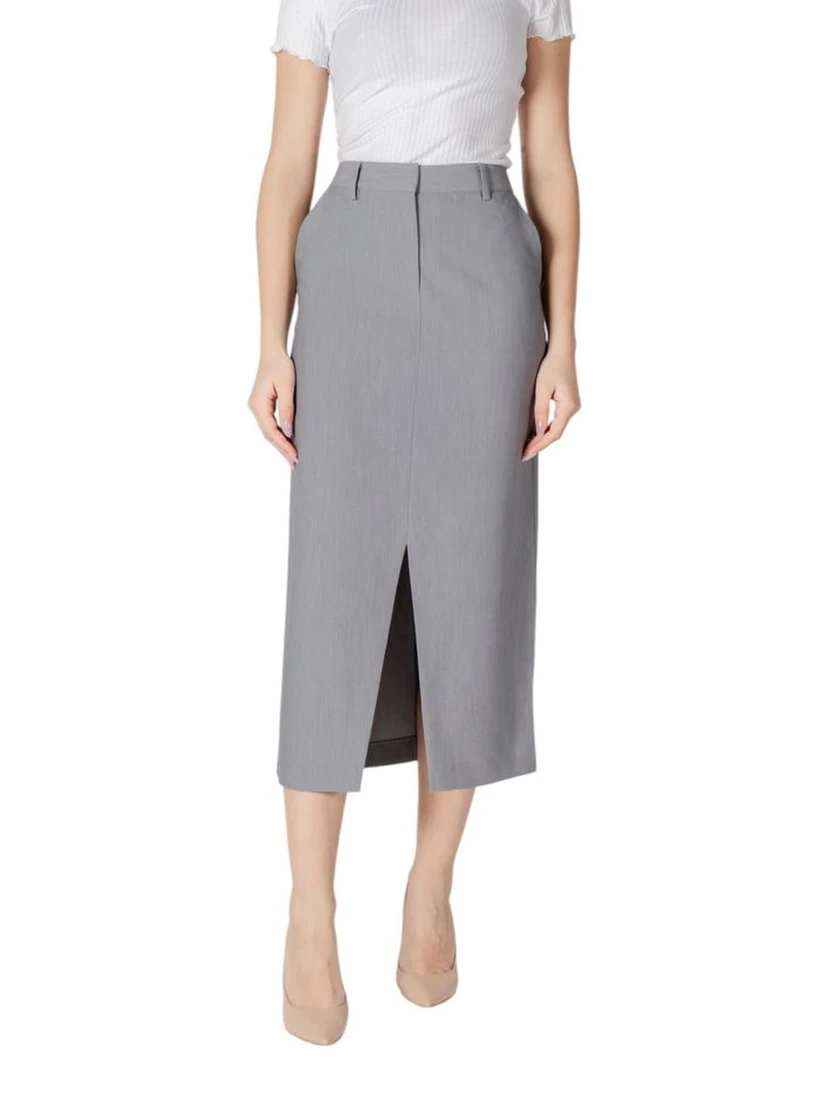 Gray Polyester Long Skirt