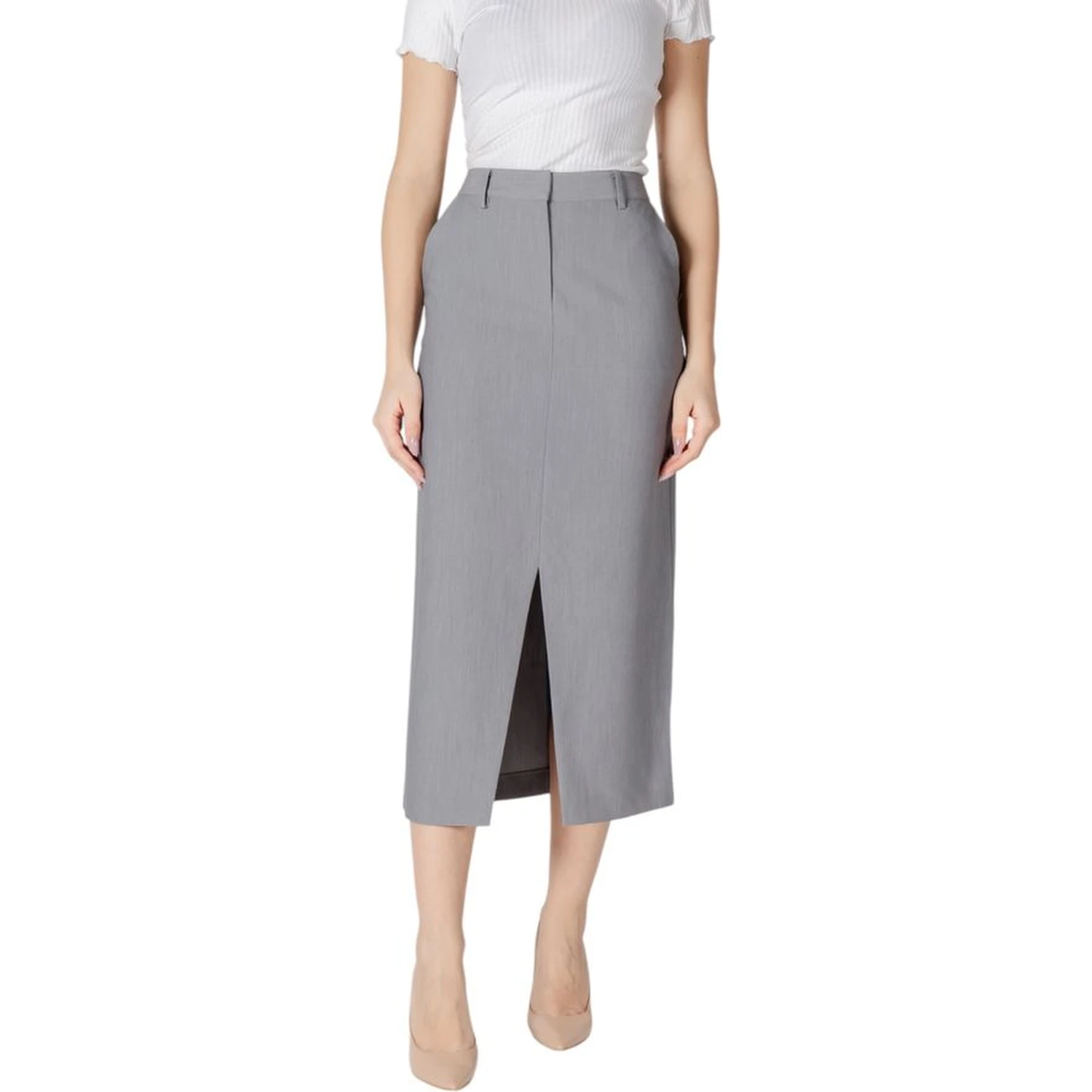 Gray Polyester Long Skirt