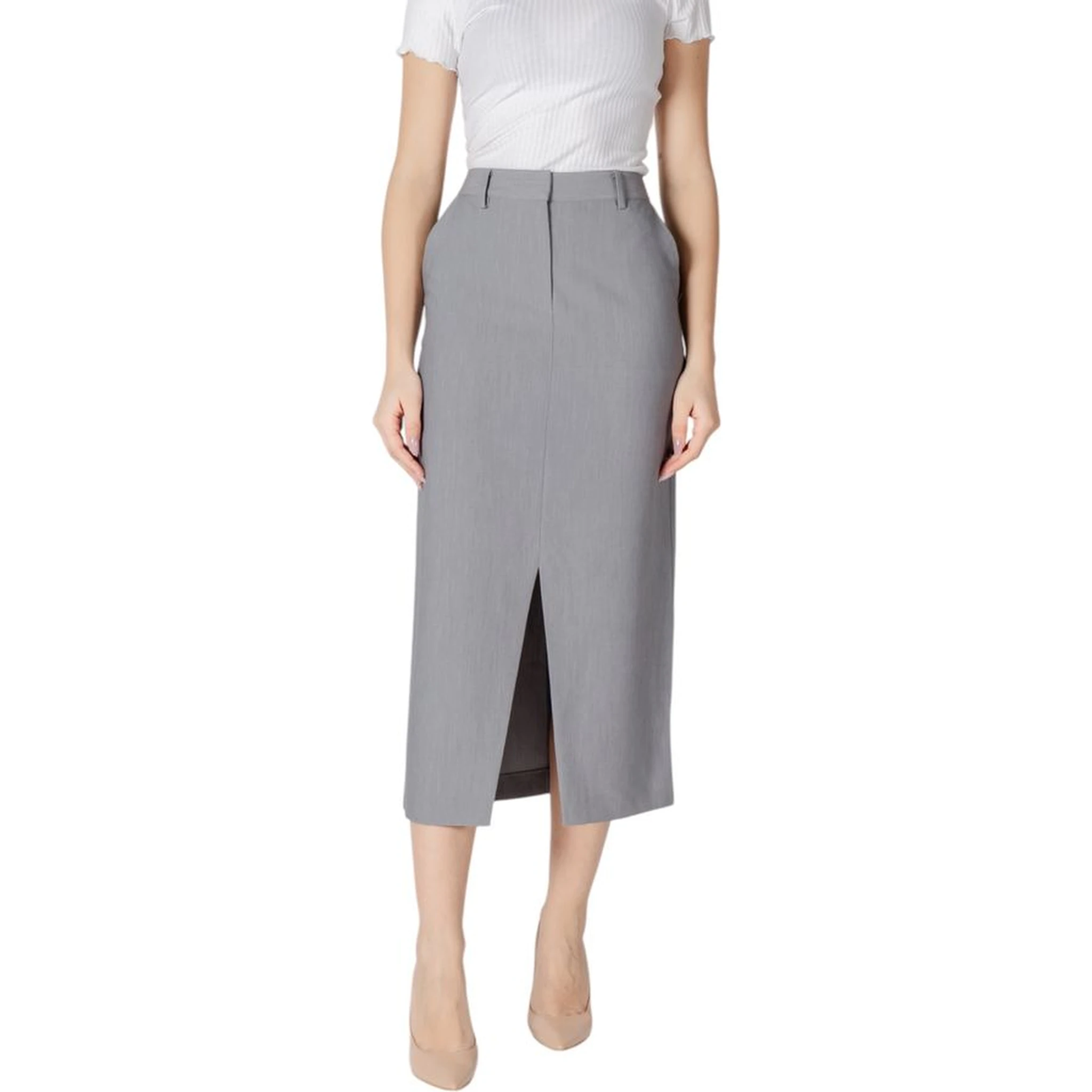 Gray Polyester Long Skirt