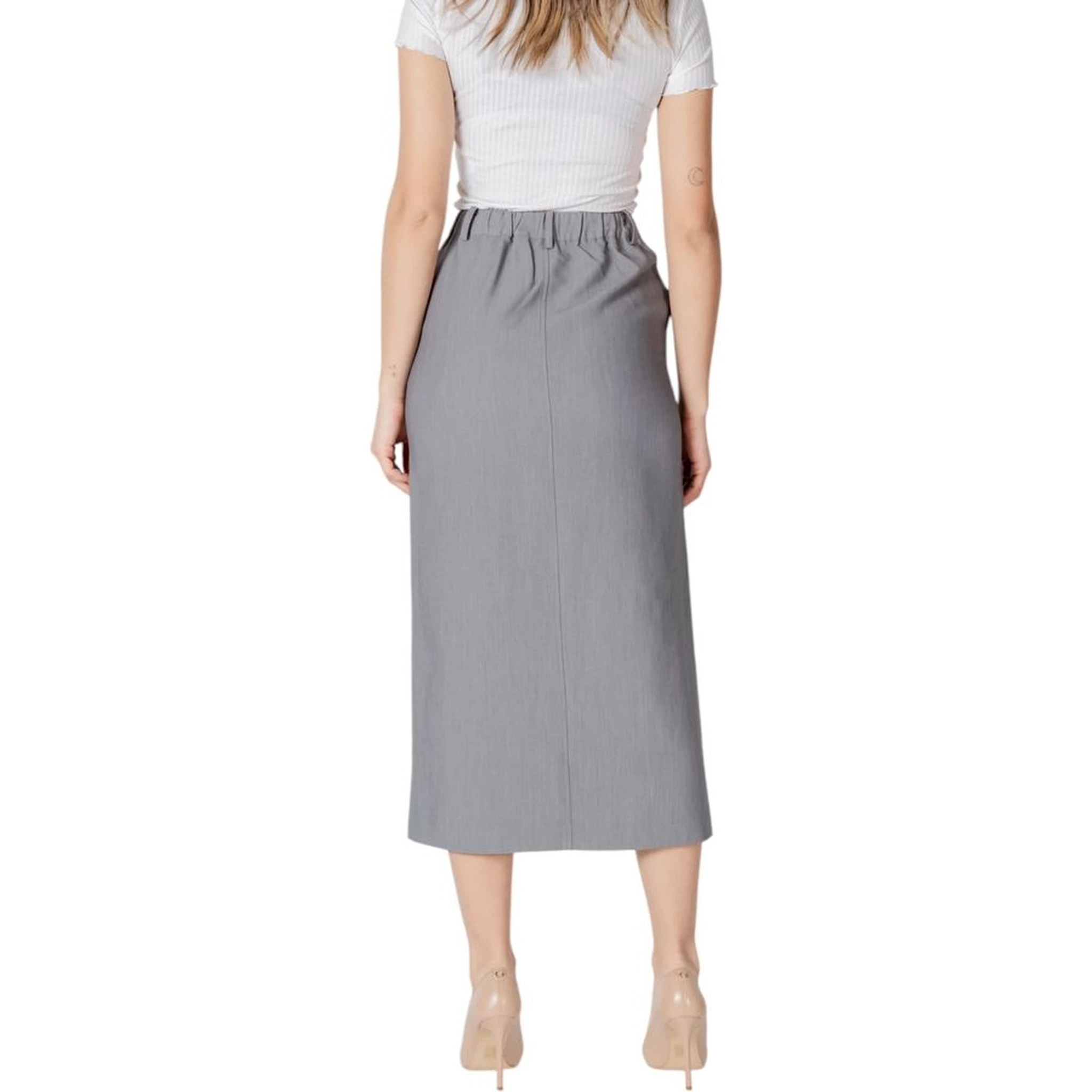 Gray Polyester Long Skirt
