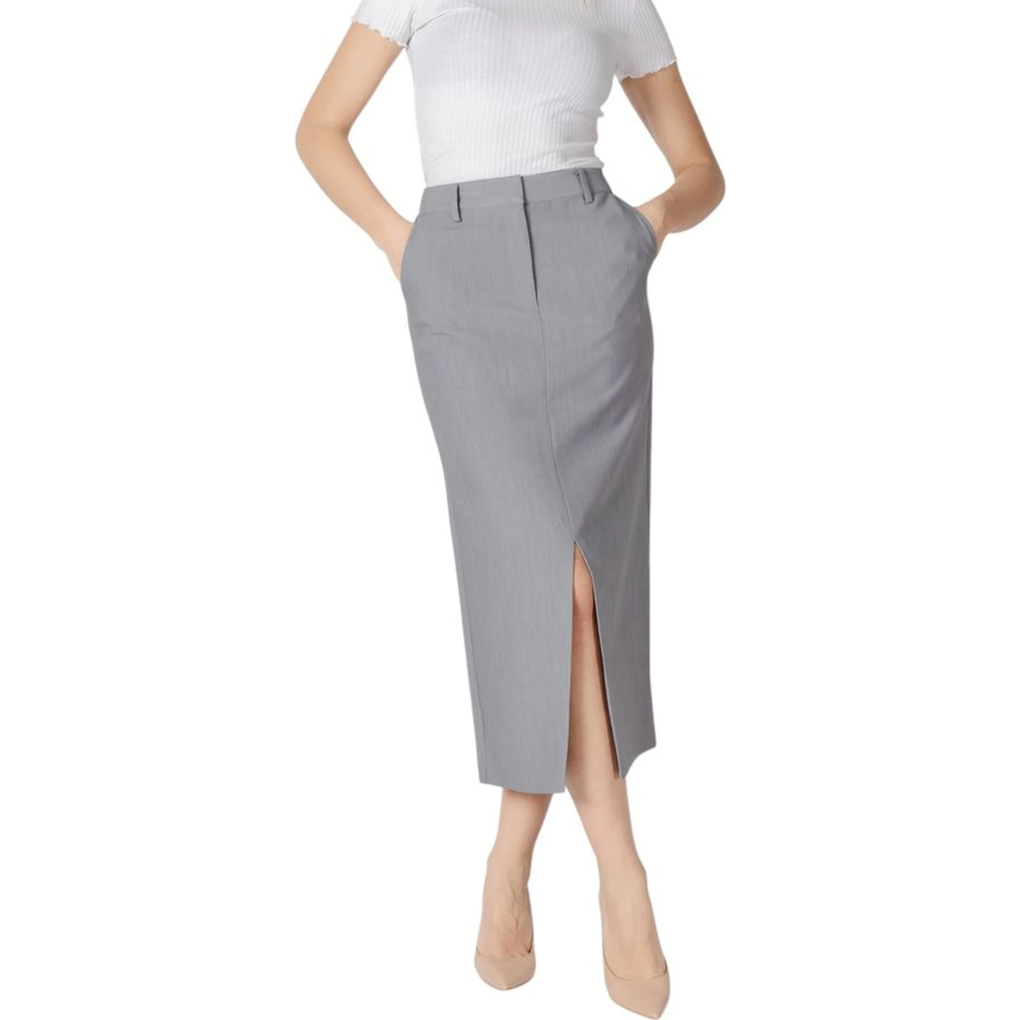 Gray Polyester Long Skirt