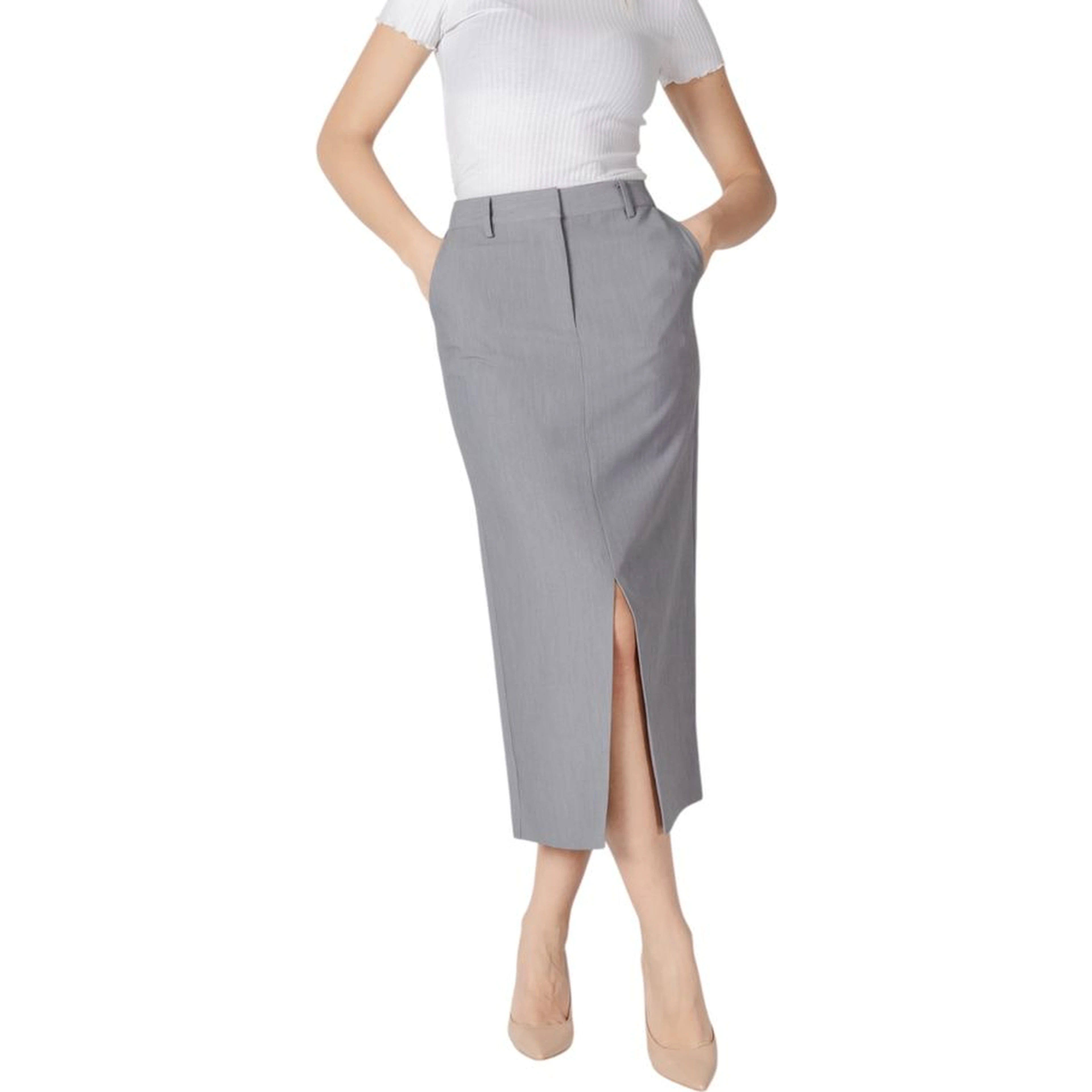 Gray Polyester Long Skirt