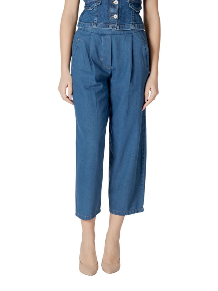 Blue Cotton Cropped Jeans