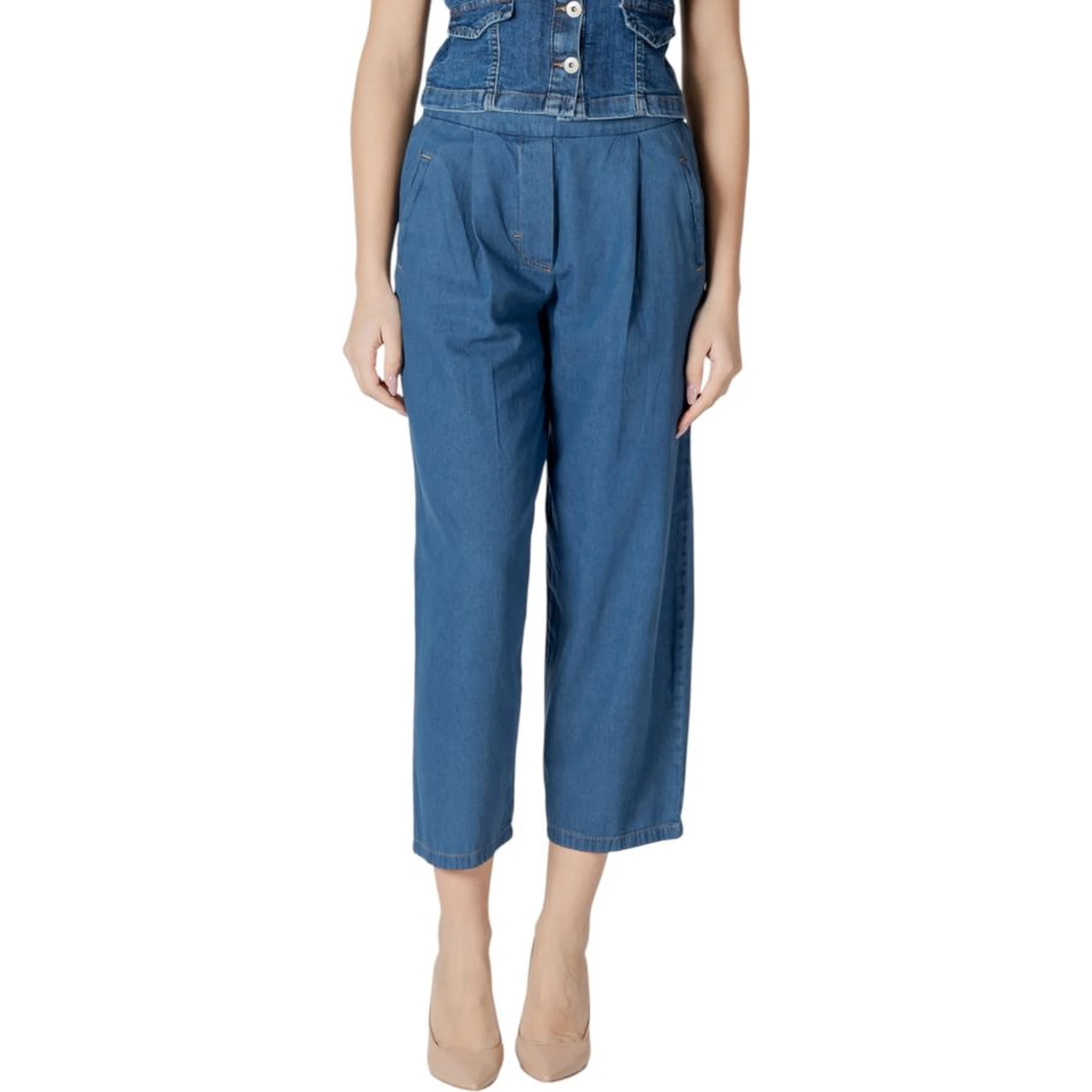 Blue Cotton Cropped Jeans